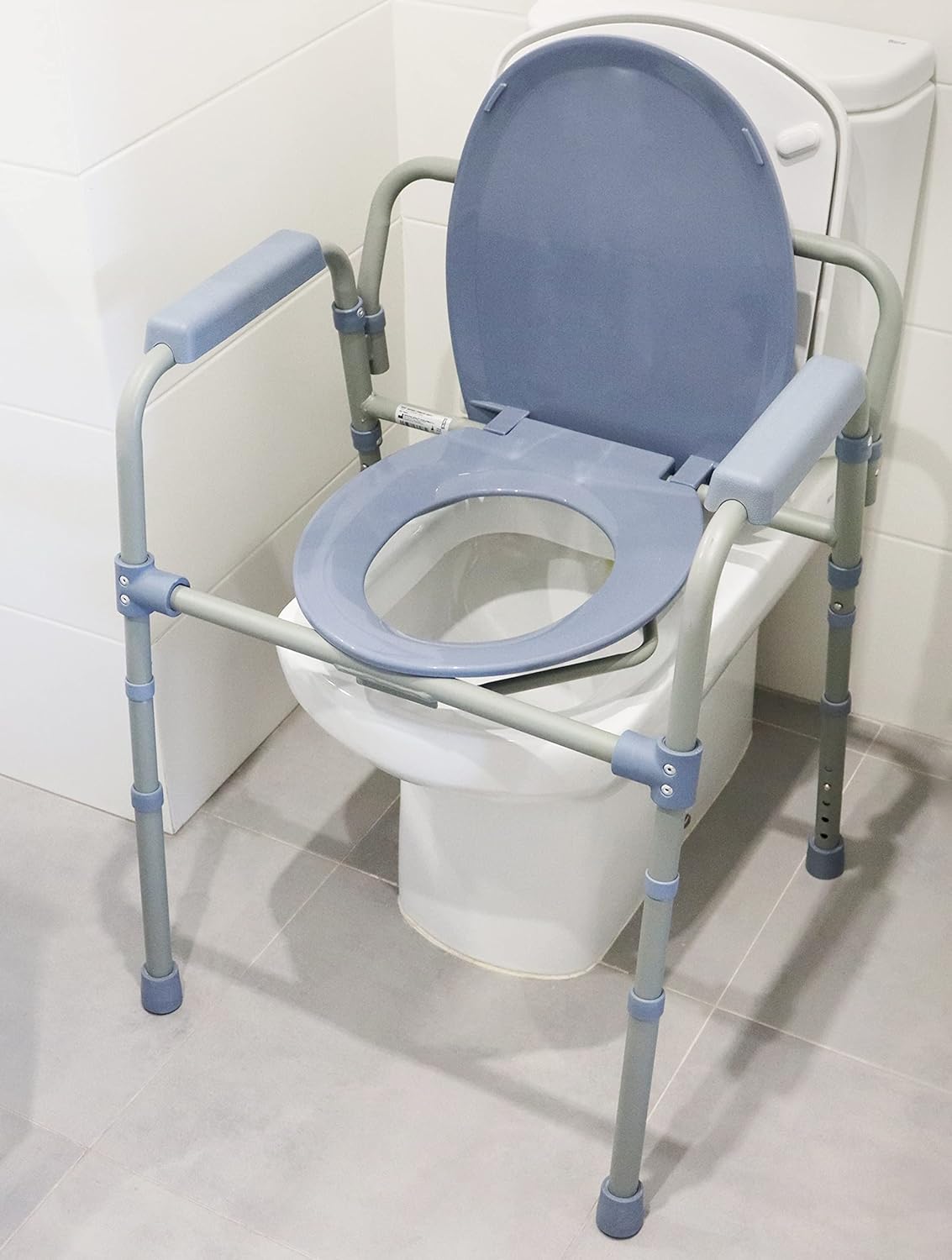 Höhenverstellbarer Toilettenstuhl für Senioren mit Eimer, Grau