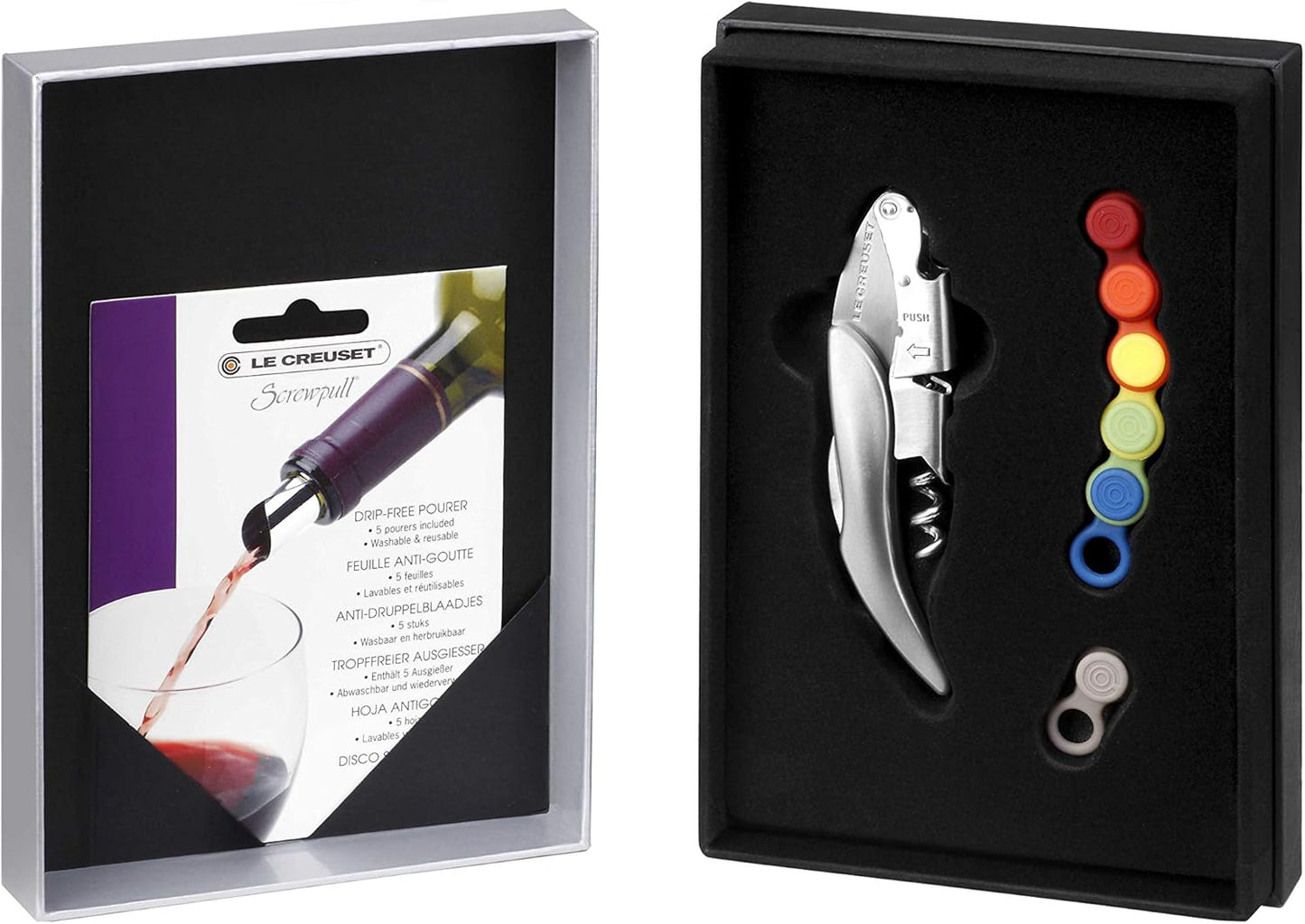 Geschenkset mit Kellnermesser und Weinzubehör, Grau