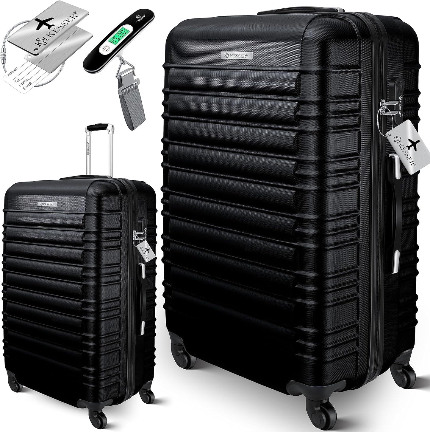 Reisekoffer mit Zahlenschloss und Kofferwaage, Schwarz / 75cm – 120L
