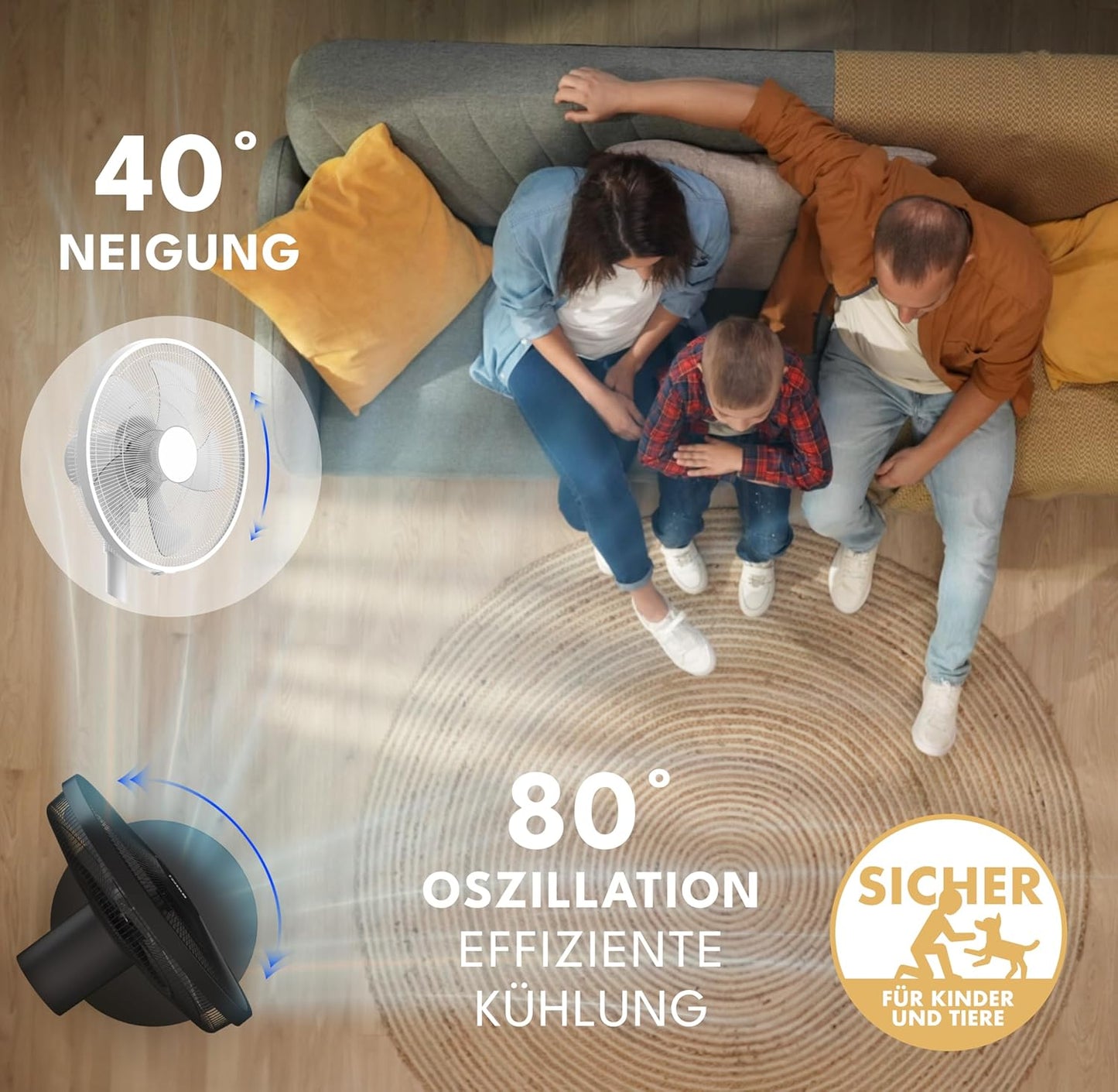 Leiser Standventilator mit Fernbedienung & LED-Display, Schwarz I 60w I Led-display