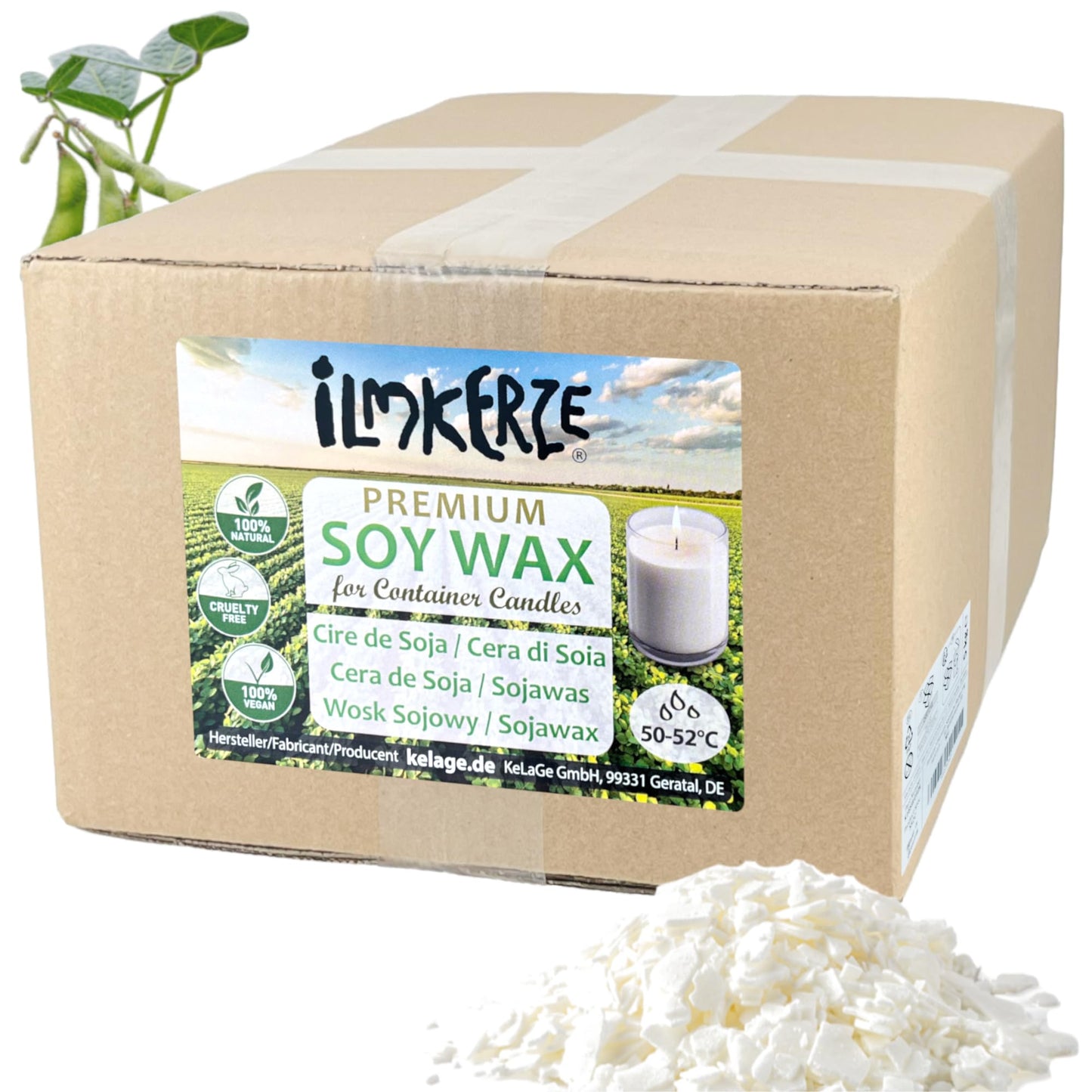 Sojawachs Flocken für DIY Kerzen, 3 kg, Sojawachs für Behälterkerzen 3 kg