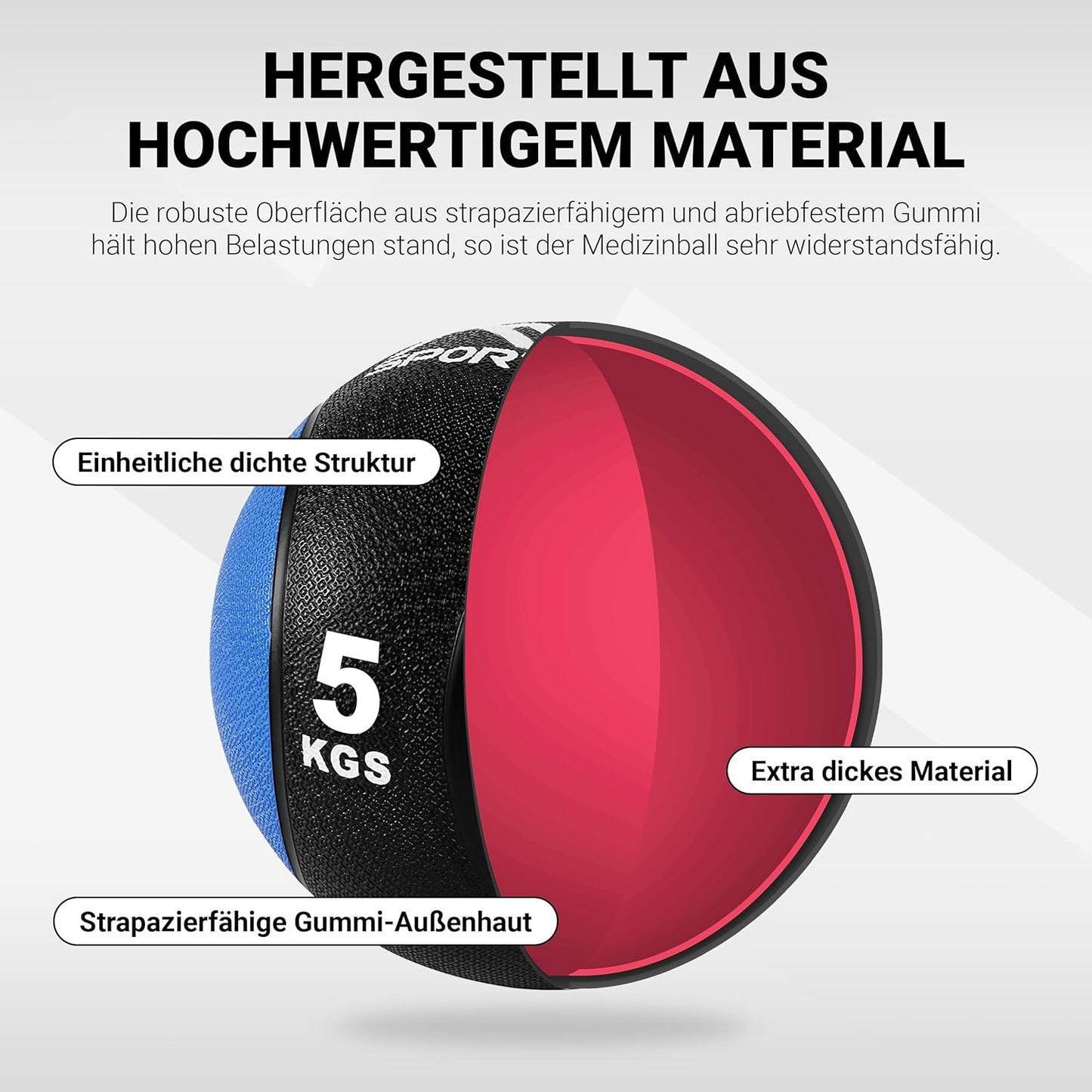 Medizinball mit Übungsposter, 5 kg - Blau