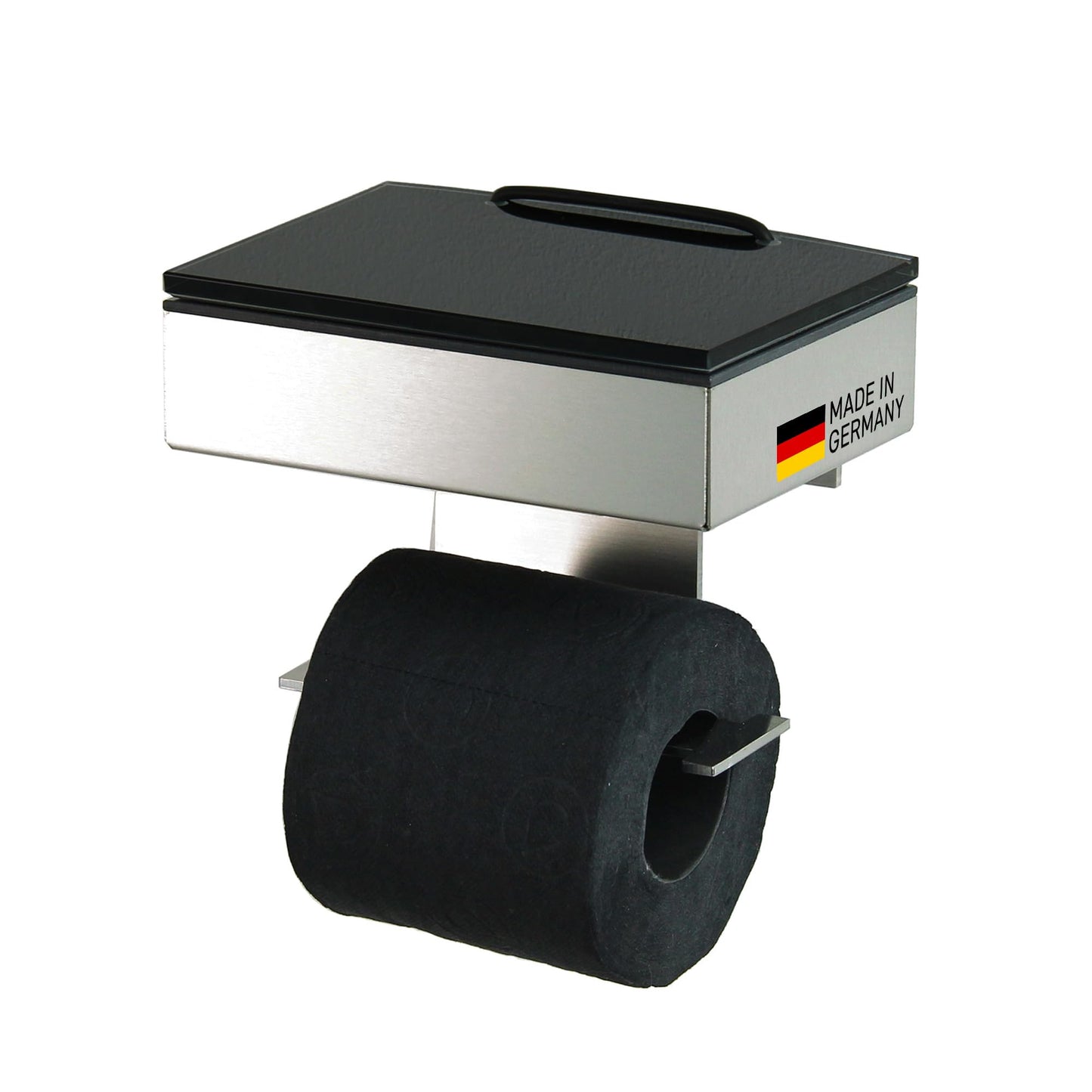 Toilettenpapierhalter mit Feuchttücherbox, Gehäuse Matt Glas Schwarz Befüllbar Von Rechts