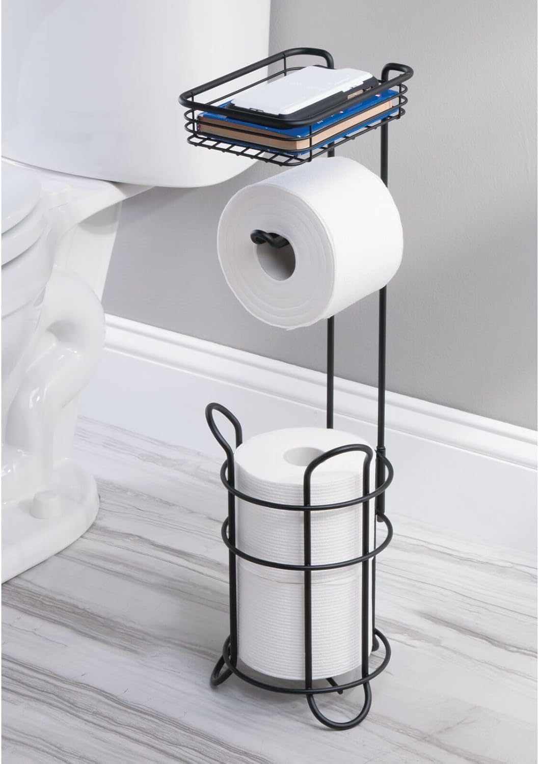 Toilettenpapierhalter mit Regal, Mattschwarz
