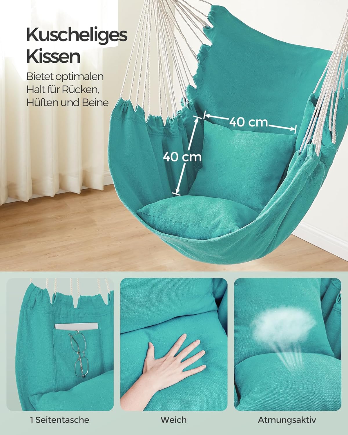 Hängesessel mit Kissen, Mintgrün Holz