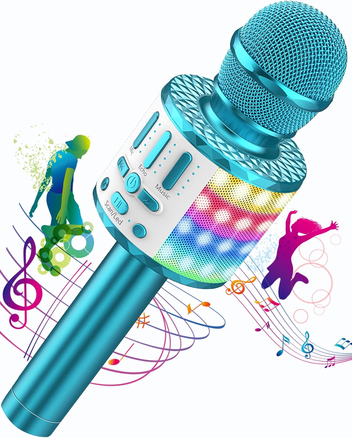 Karaoke-Mikrofon mit Bluetooth und LED Lichtern, MC18-Blau
