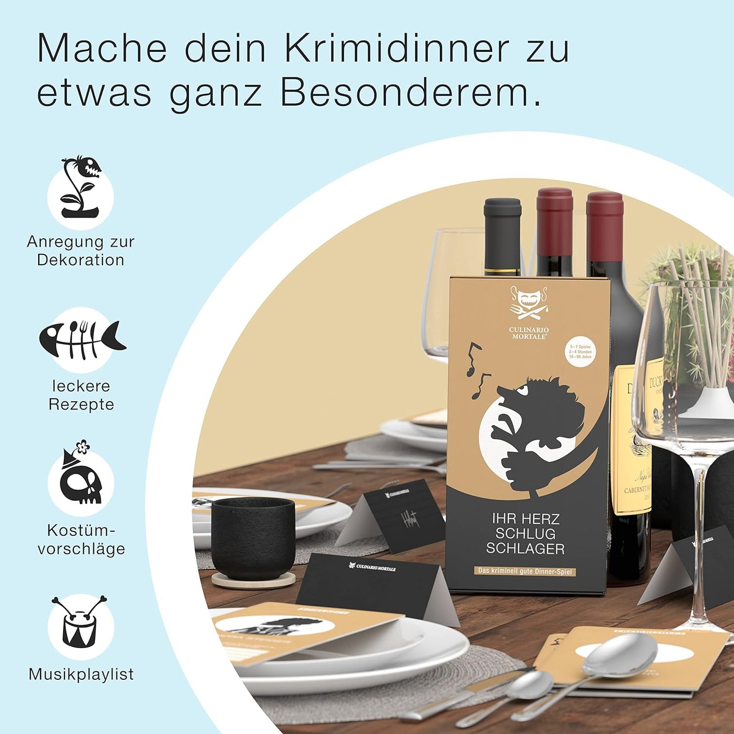 Krimidinner Spiel "Ihr Herz schlug Schlager" (5-7 Personen)