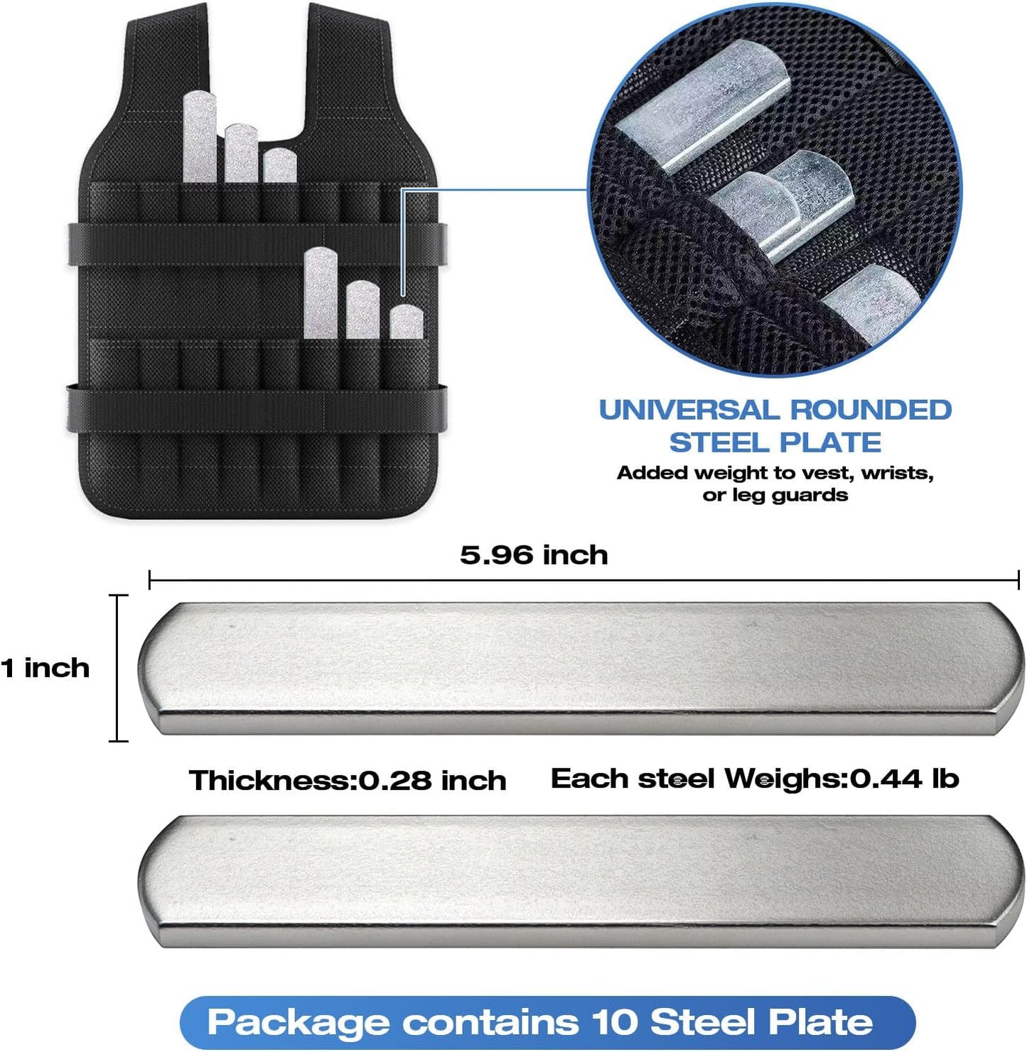 Stahl-Gewichtsplatten 10er-Set für Trainingswesten, 15CM
