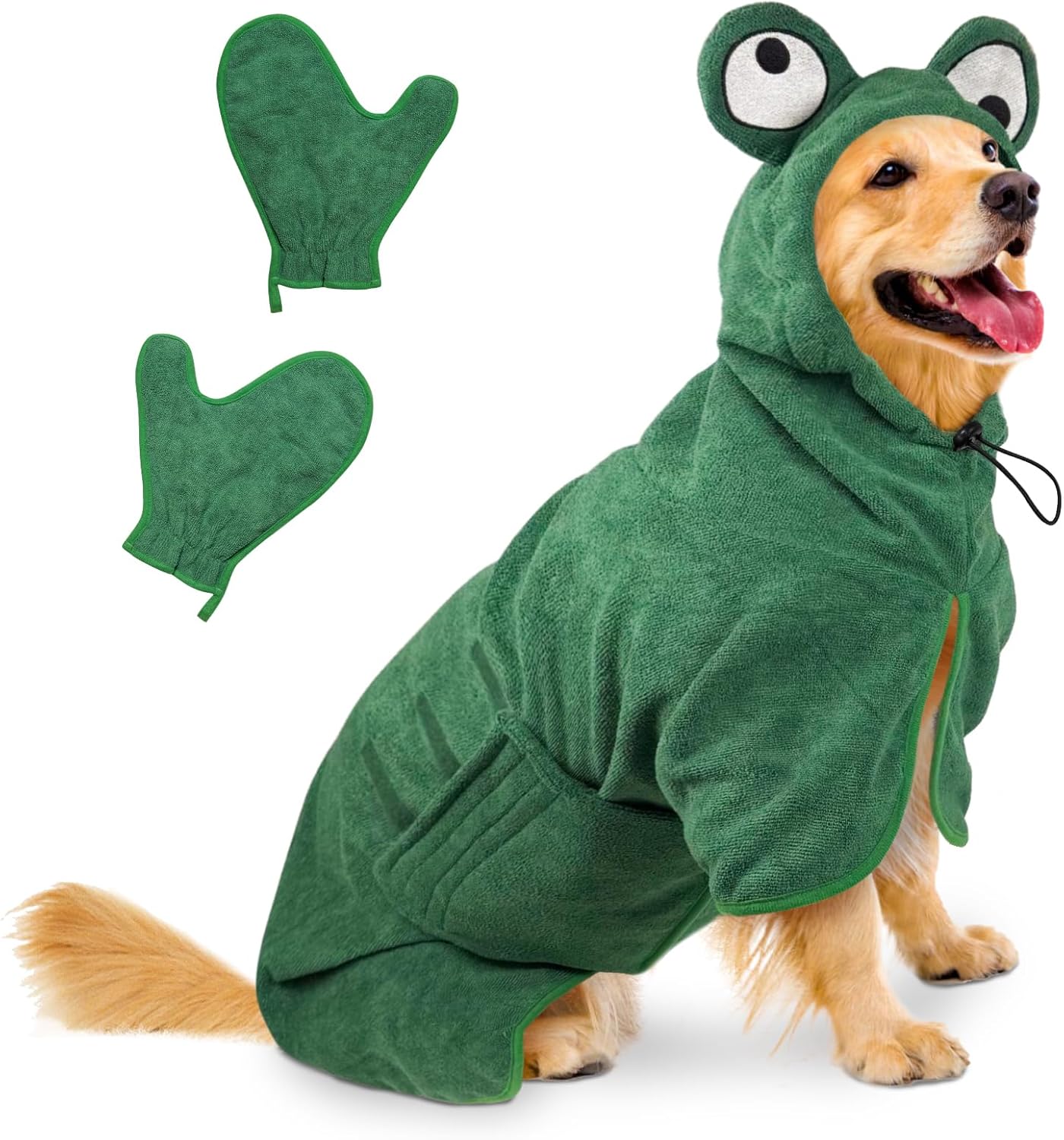 Hundebademantel schnelltrocknend, XL Frosch