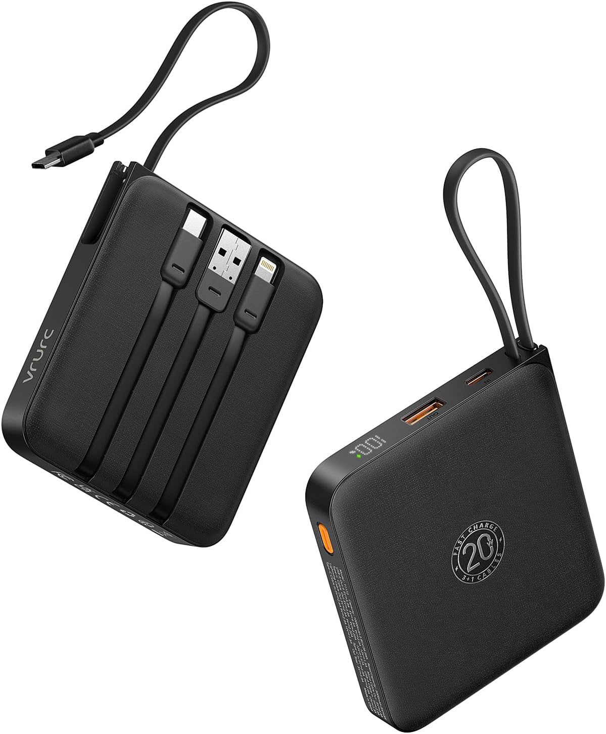 Powerbank mit integriertem Kabel, schwarz