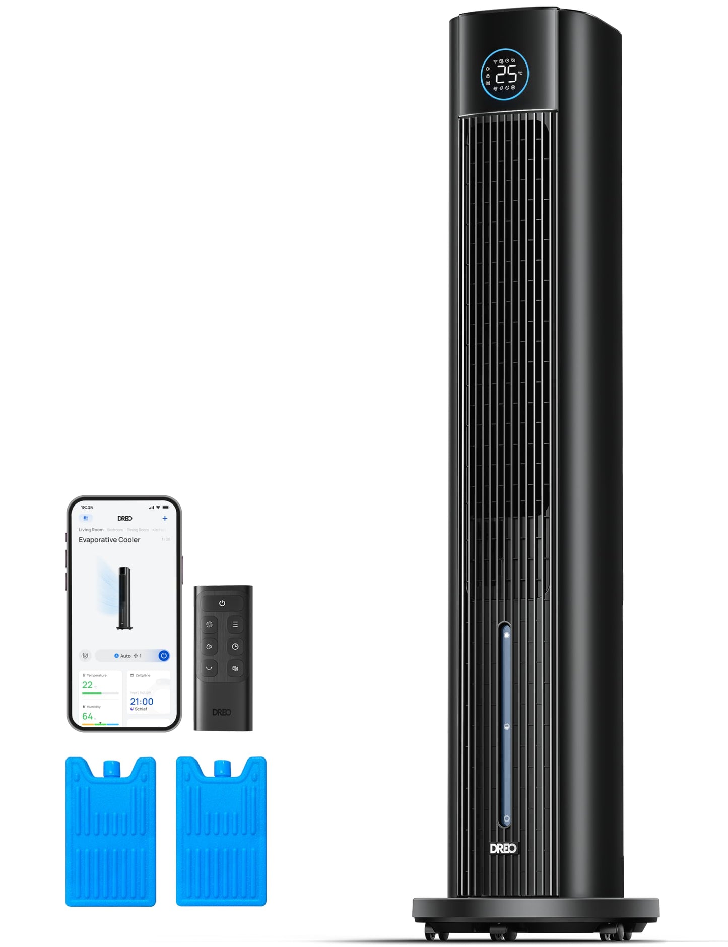 Turmventilator mit Wasserkühlung, Schwarz