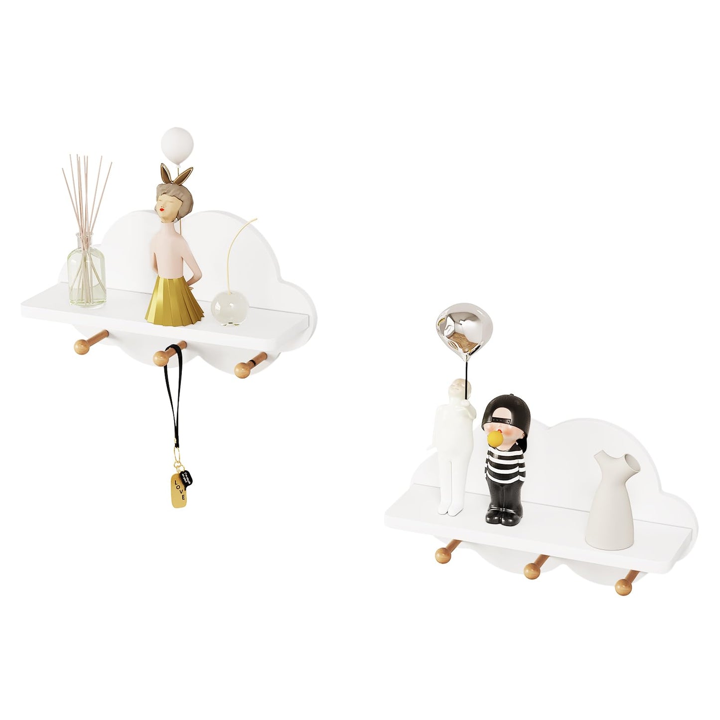 Kinder Wandregal mit Haken (2er Set), 2