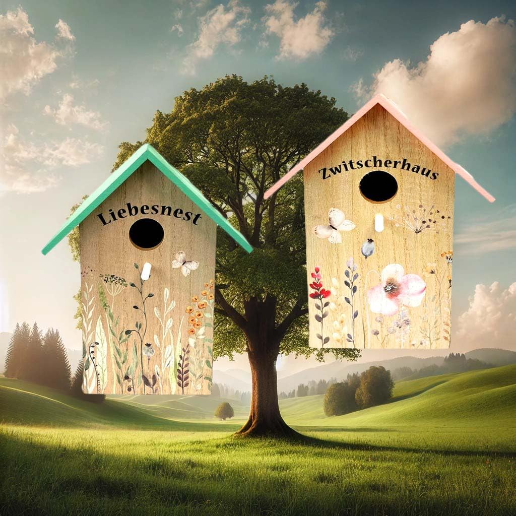 2-teiliges Vogelhaus Nistkasten-Set Liebesnest und Zwitscherhaus, Liebesnest und Zwitscherhaus