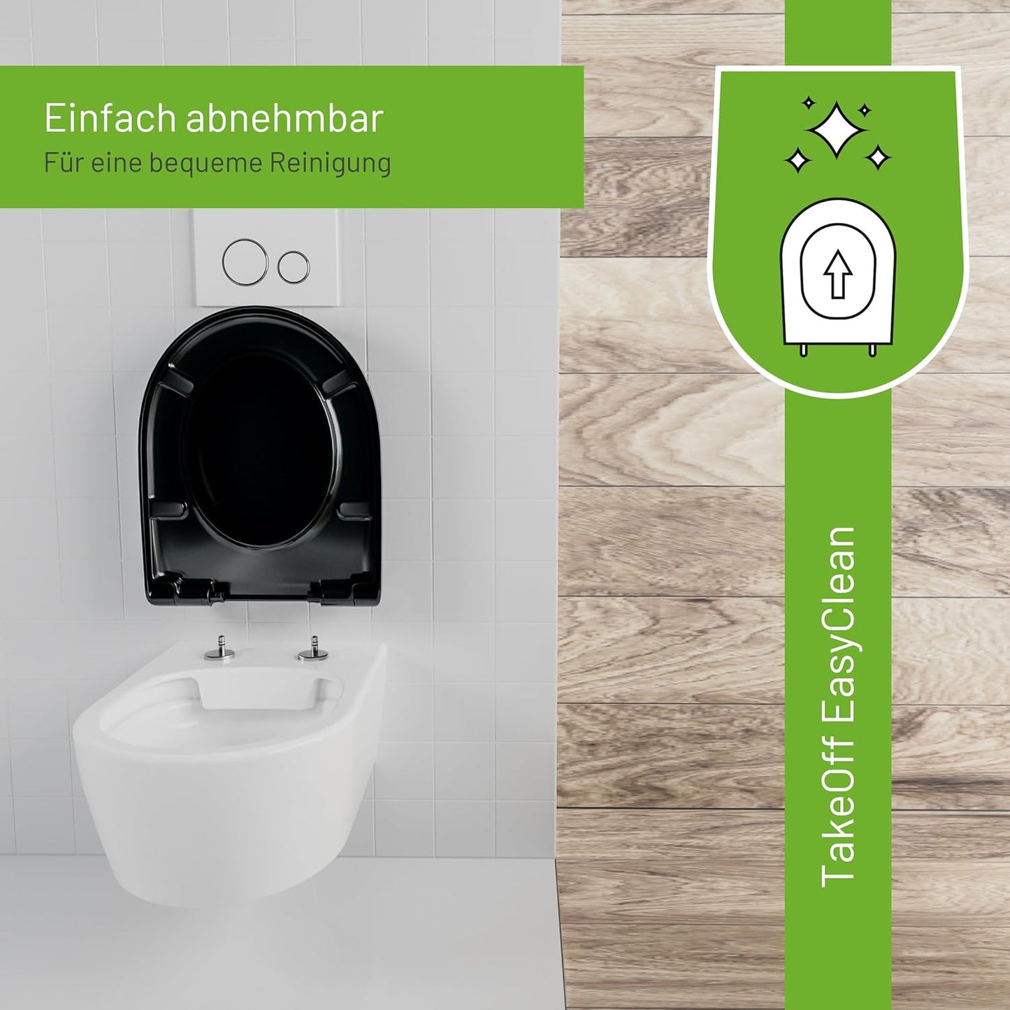 Toilettendeckel D-Form mit Absenkautomatik, Schwarz