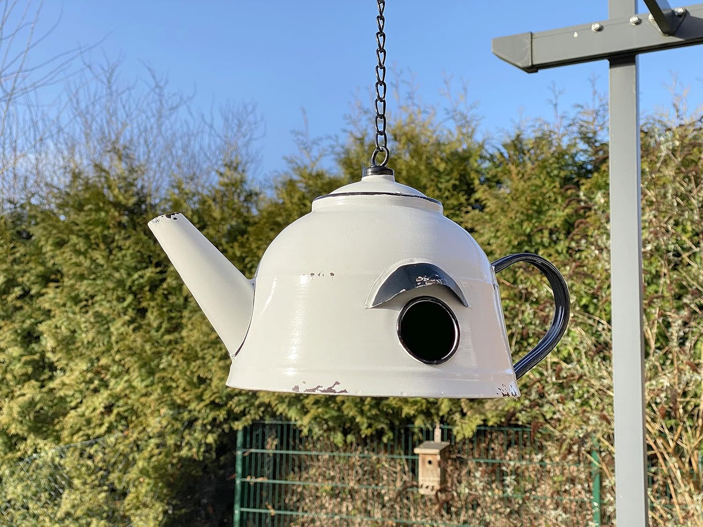 Vogelhaus Nistkasten Teekessel Metall zum Aufhängen