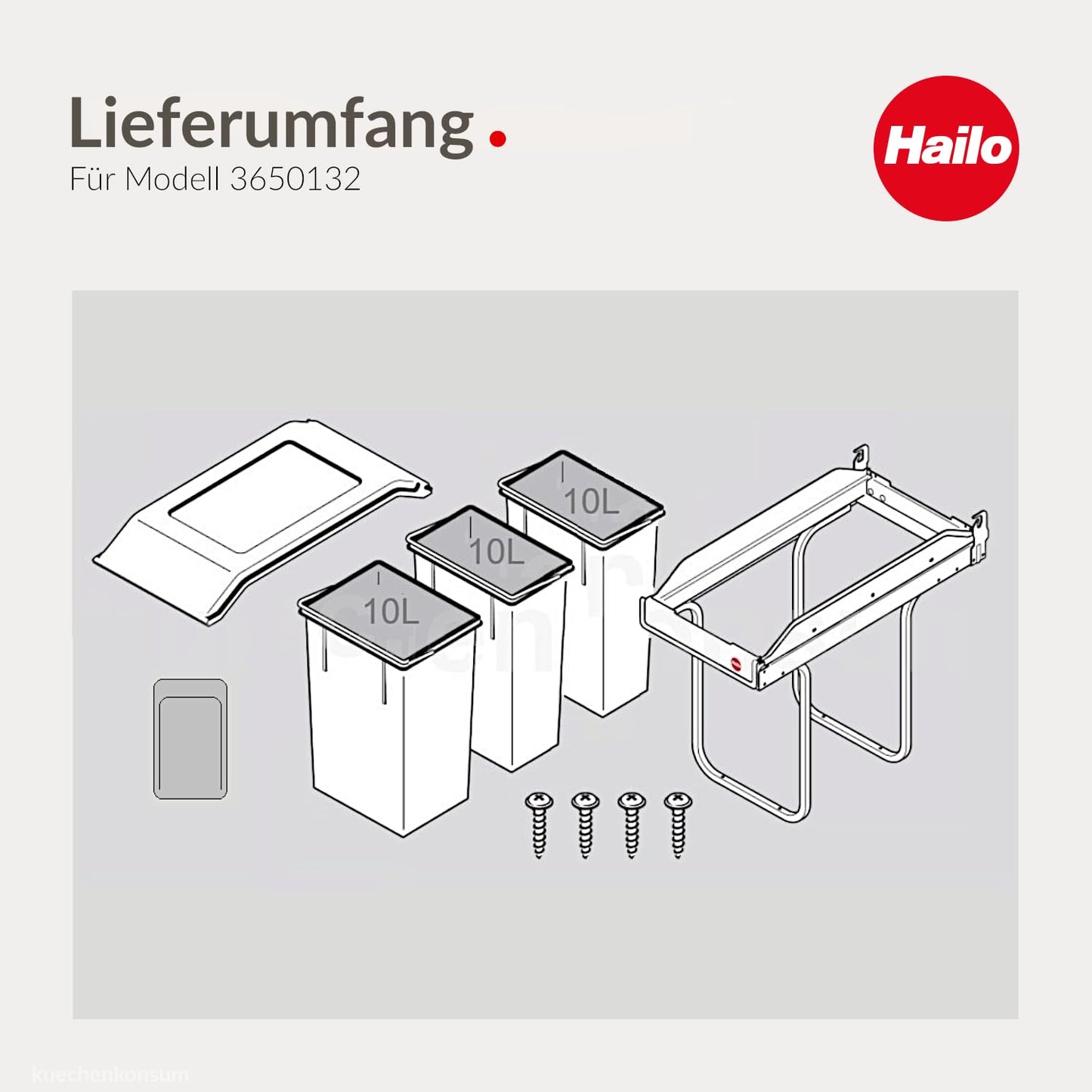 Einbau-Mülleimer mit Mülltrennsystem (3x10 L), 3650132