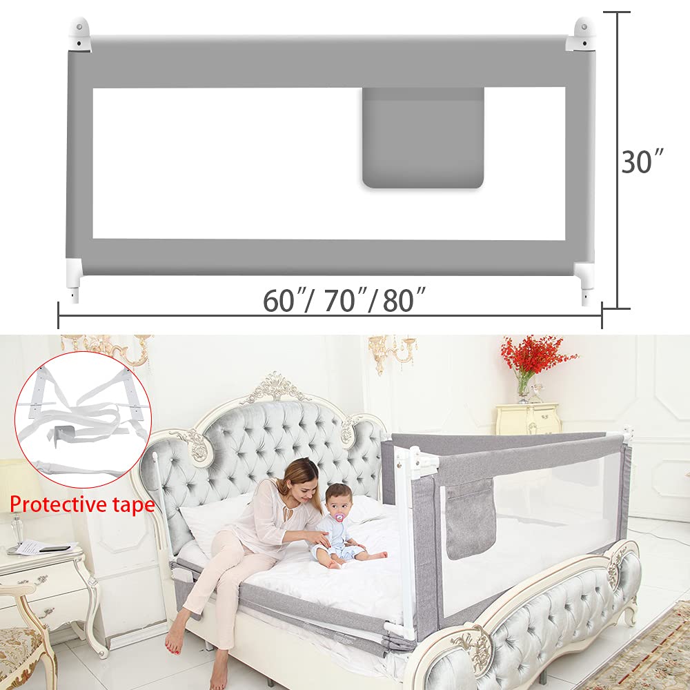 Kinderbettgitter zum Schutz vor Stürzen, 190x76 cm (1er Pack) Grau