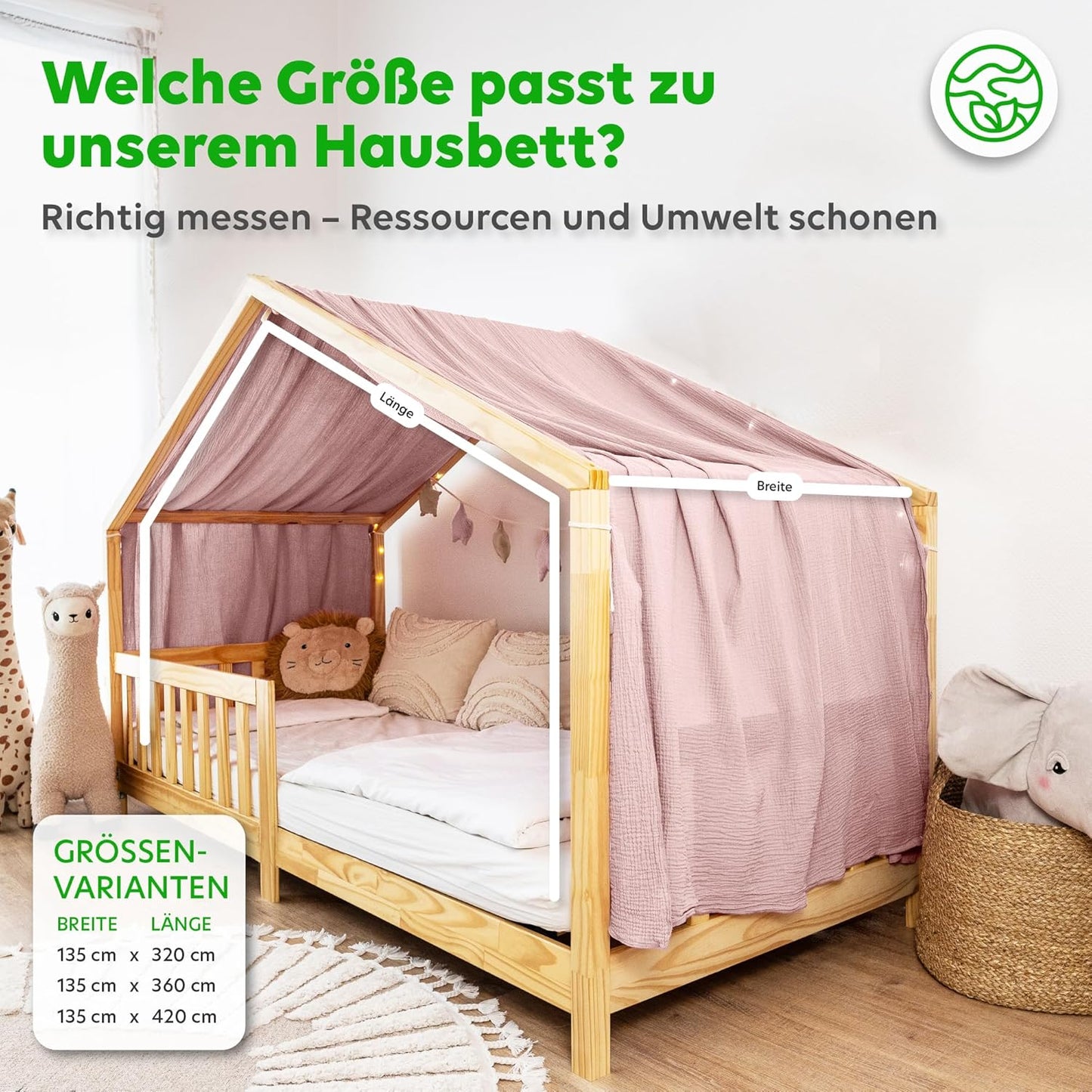 Betthimmel für Hausbett, Puderrosa 135 x 420cm