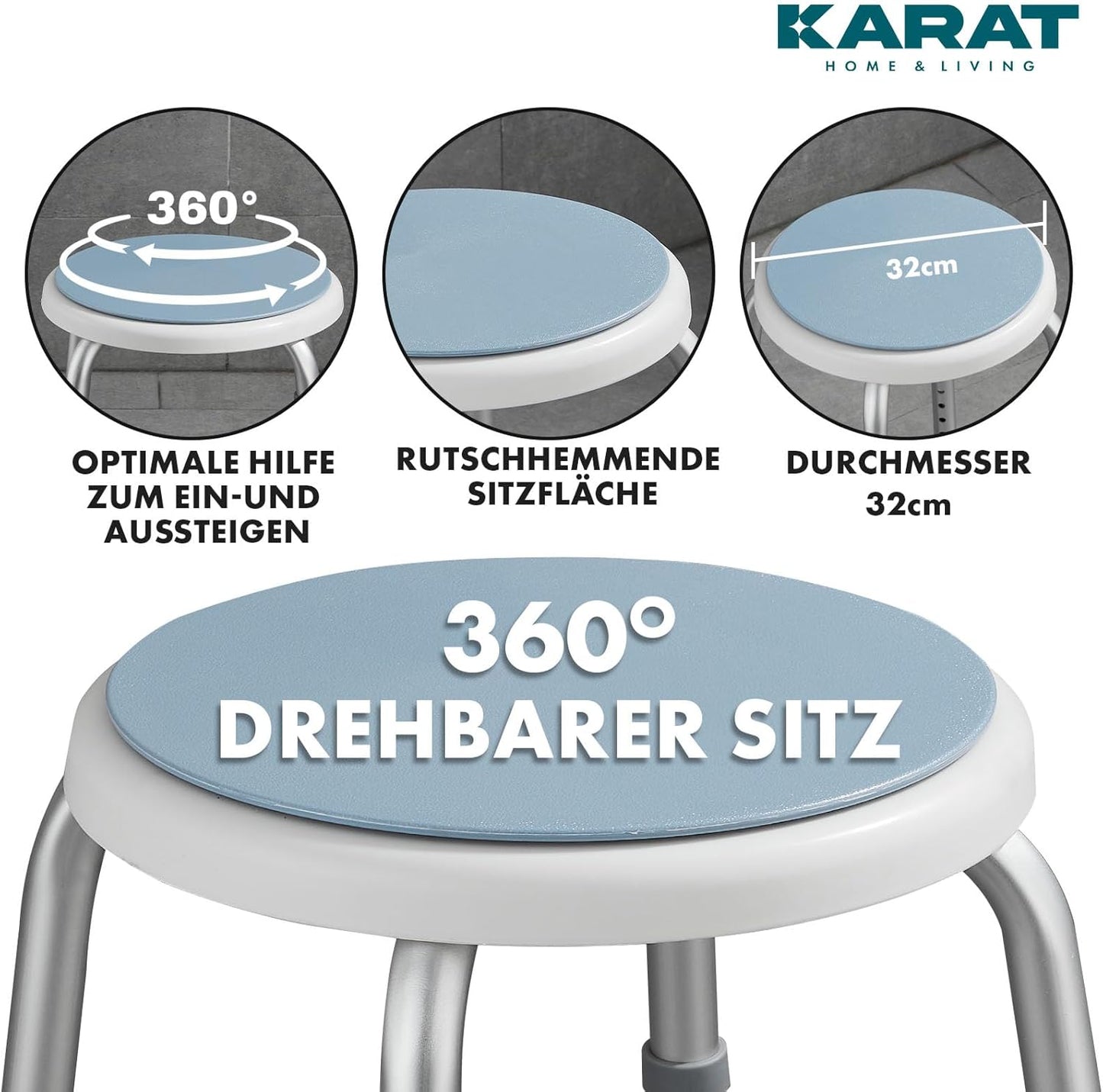 Drehbarer Duschhocker, höhenverstellbar, bis 136kg