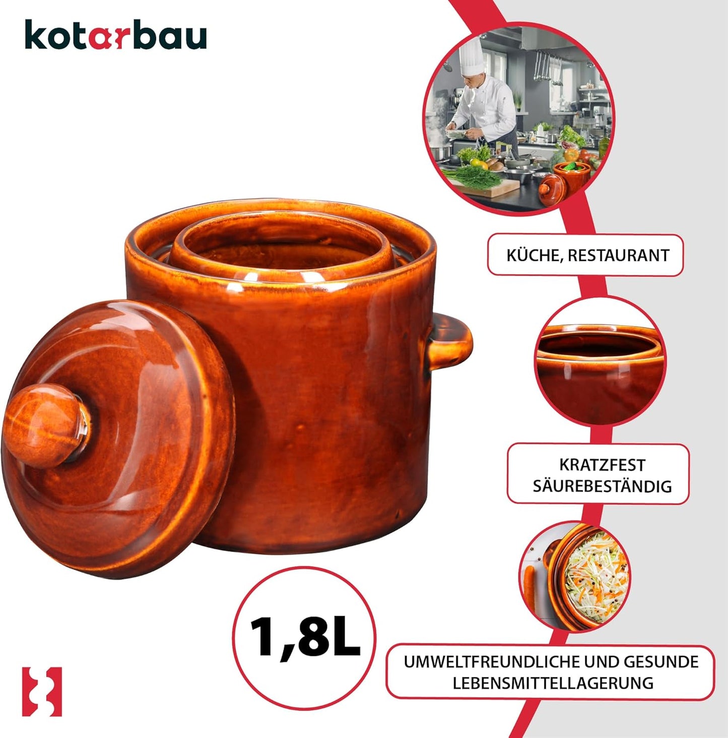 Gärtopf mit Deckel, 1,8 L Braun