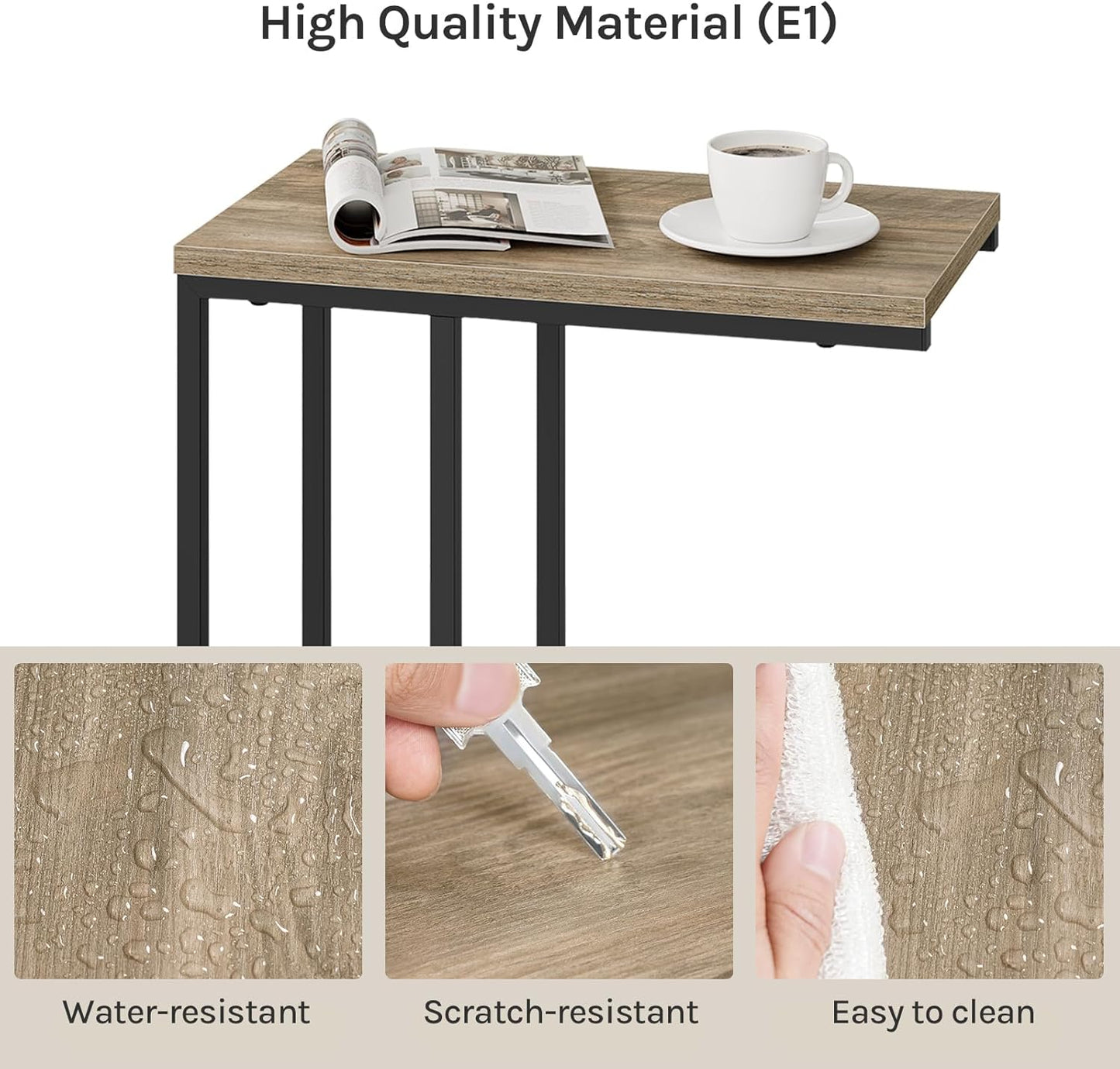 Beistelltisch in C-Form, 1er Set Graue Holzoptik