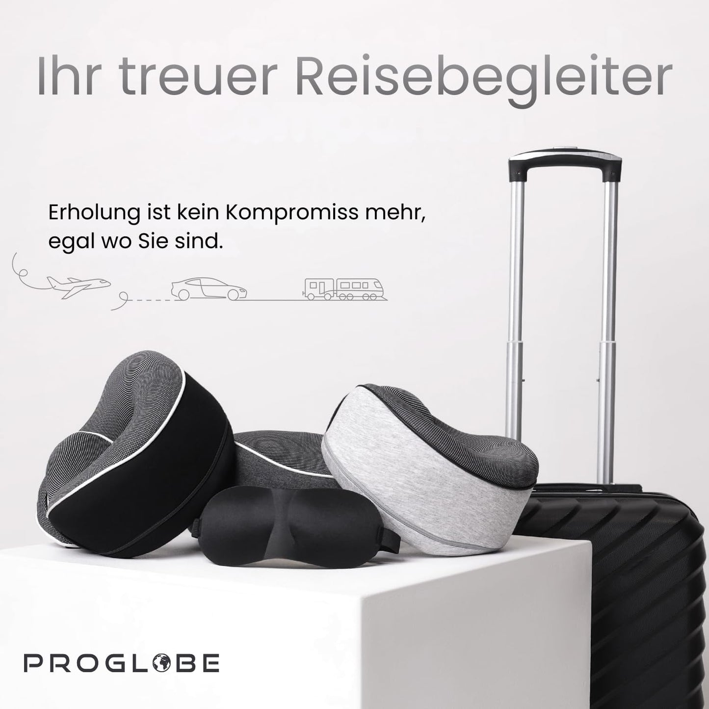 Nackenkissen und Schlafmaske, Grau