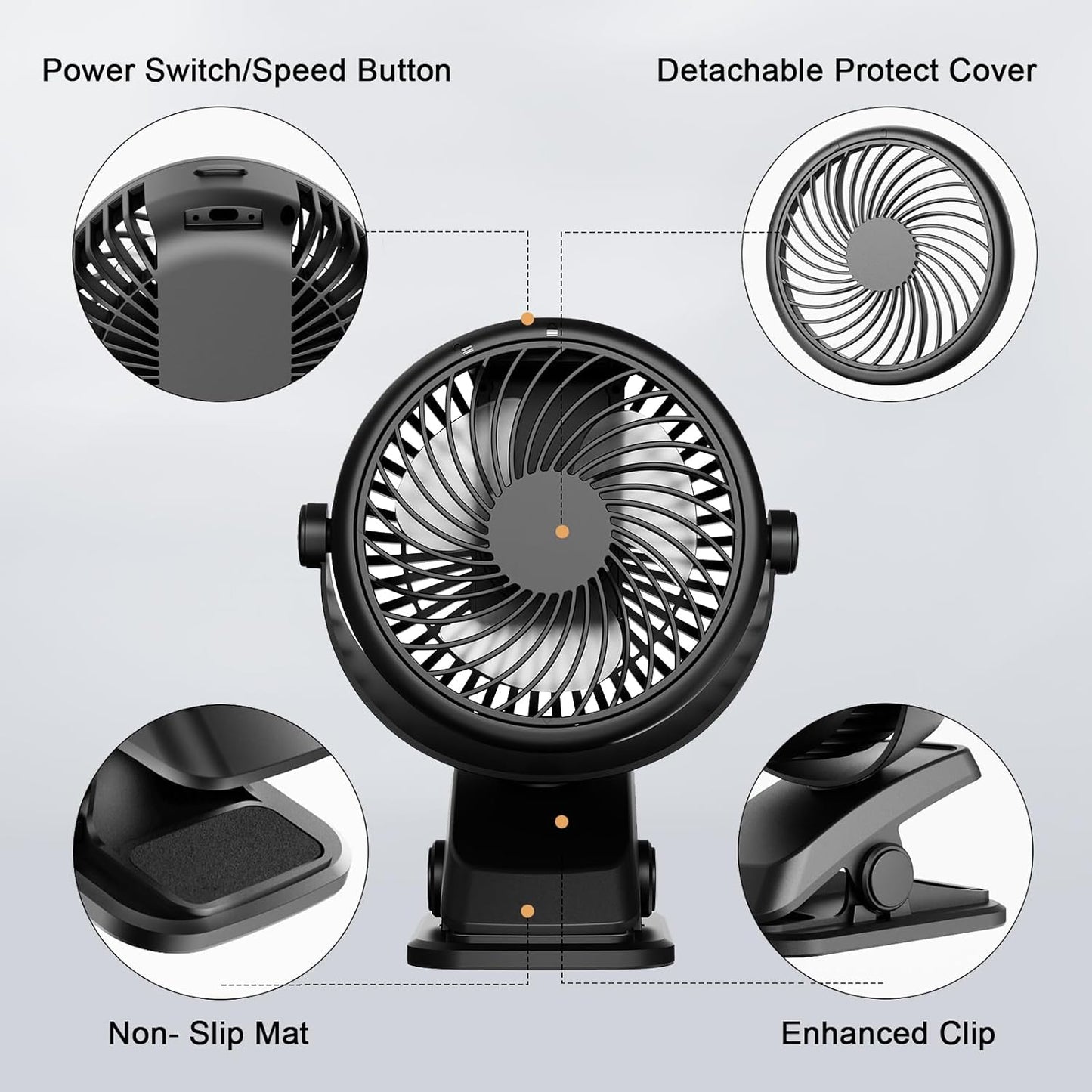 Mini Akku-Ventilator JD-199B mit Clip, 3 Geschwindigkeiten