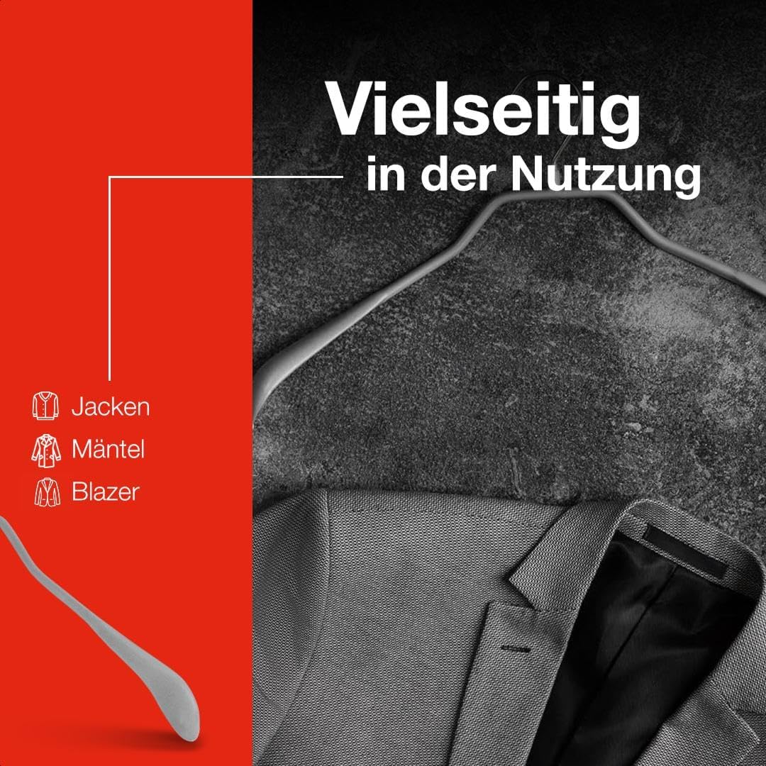 10-teiliges Kleiderbügel-Set mit Antirutschbeschichtung, Silber - 10 Stück 46 cm