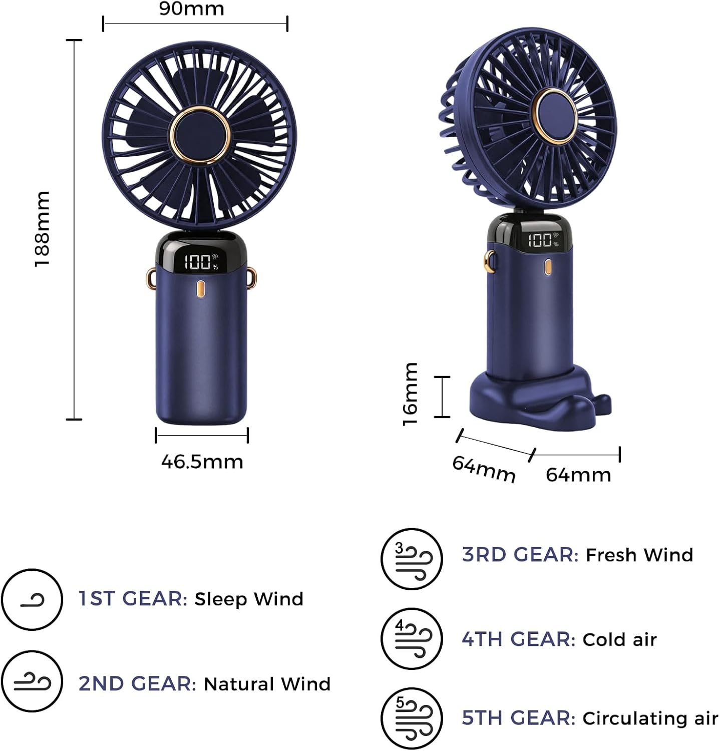 Tragbarer Mini-Ventilator, Dunkelblau