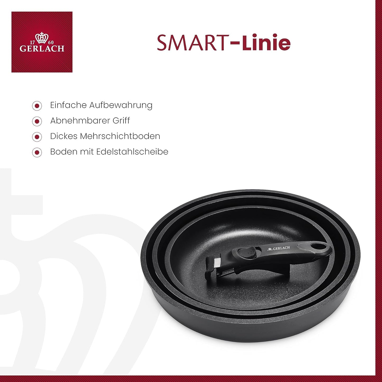 Smart Pfannen-Set 3-teilig, Induktionsgeeignet, mit abnehmbaren Stielen