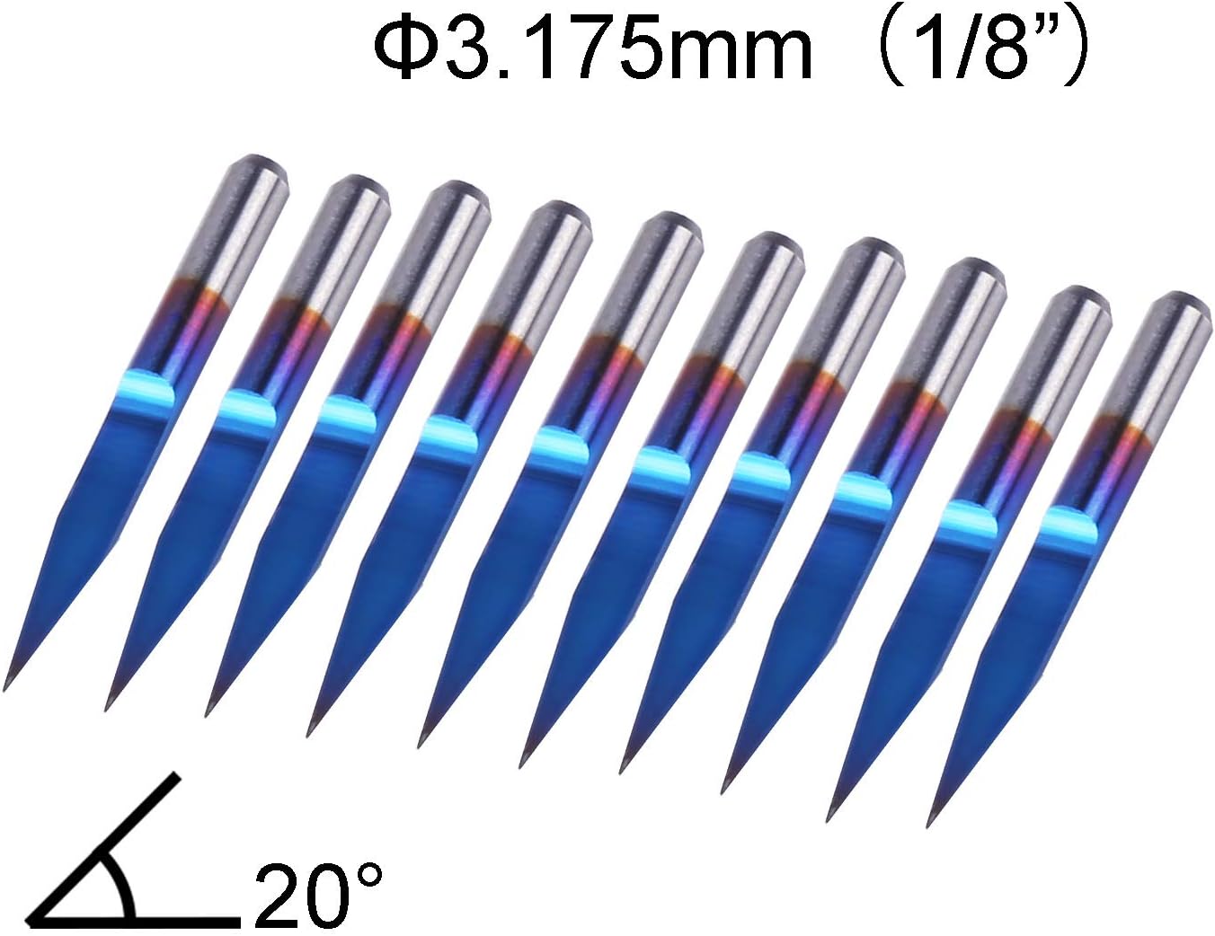 Nano Blue Coat CNC Fräser-Set, 20 Grad 0,1 mm Spitze