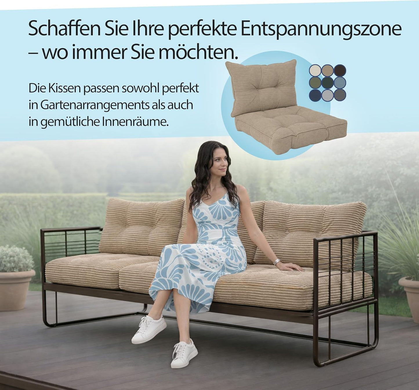 Lounge-Sitzkissen, 70x70x10 cm, Blau Cord Sitzkissen 70x70