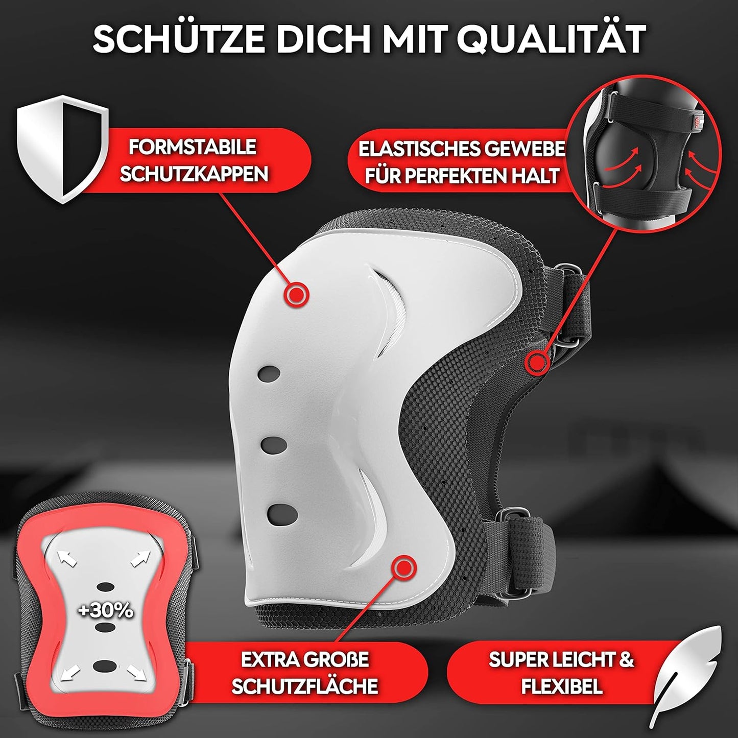 Skate Protektoren Set, M - Jugendliche & Erwachsene, Weiss