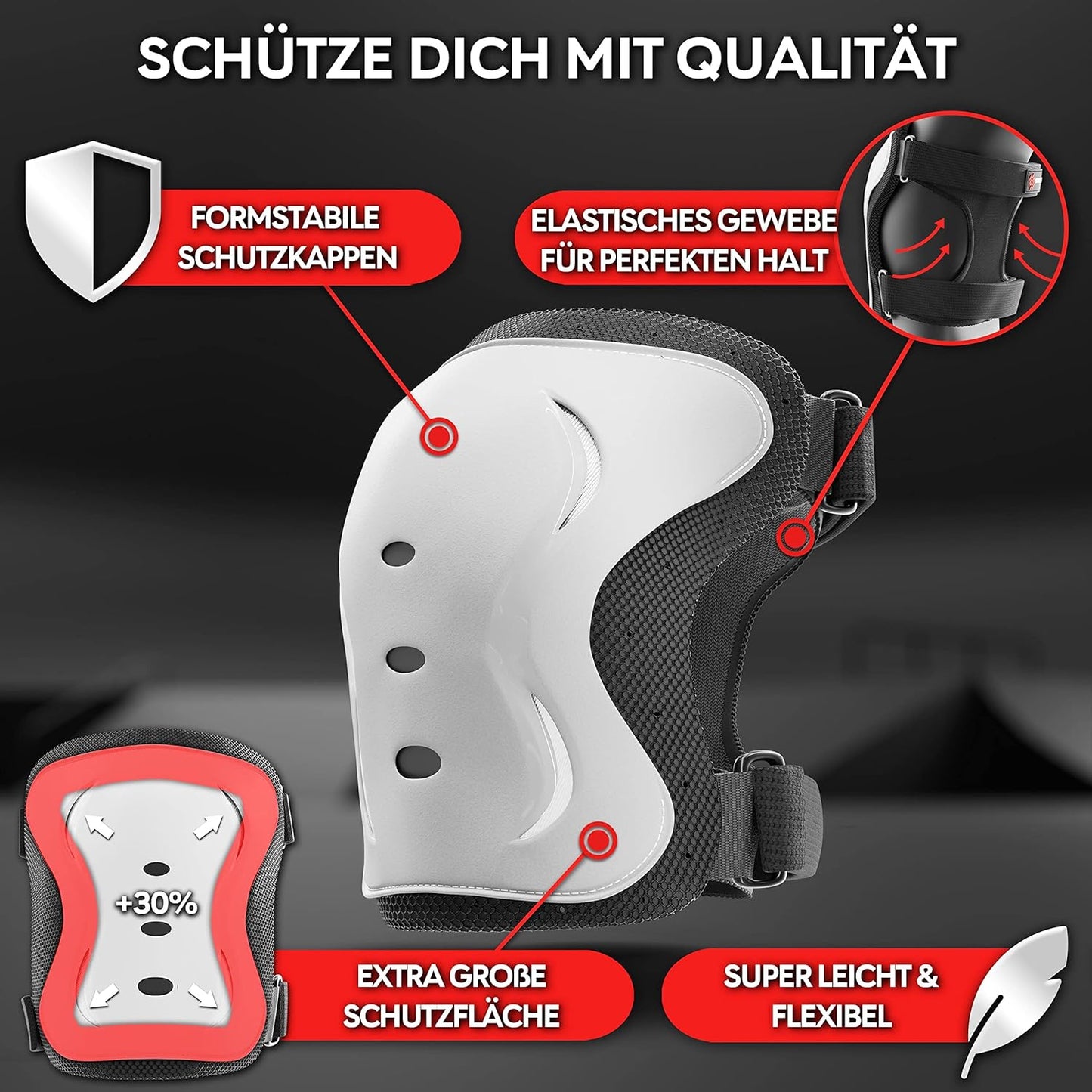 Skate Protektoren Set, L - Jugendliche & Erwachsene, Weiss