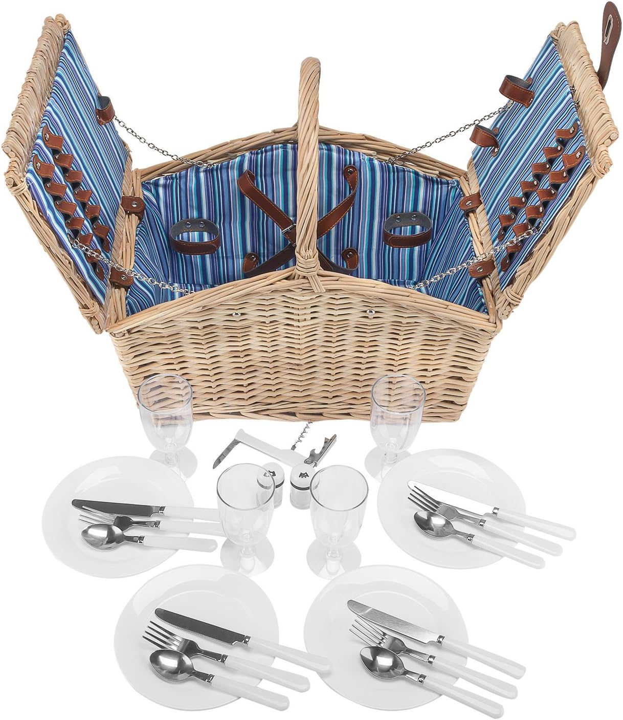 Picknickkorb für 4 Personen, Beige - Blau