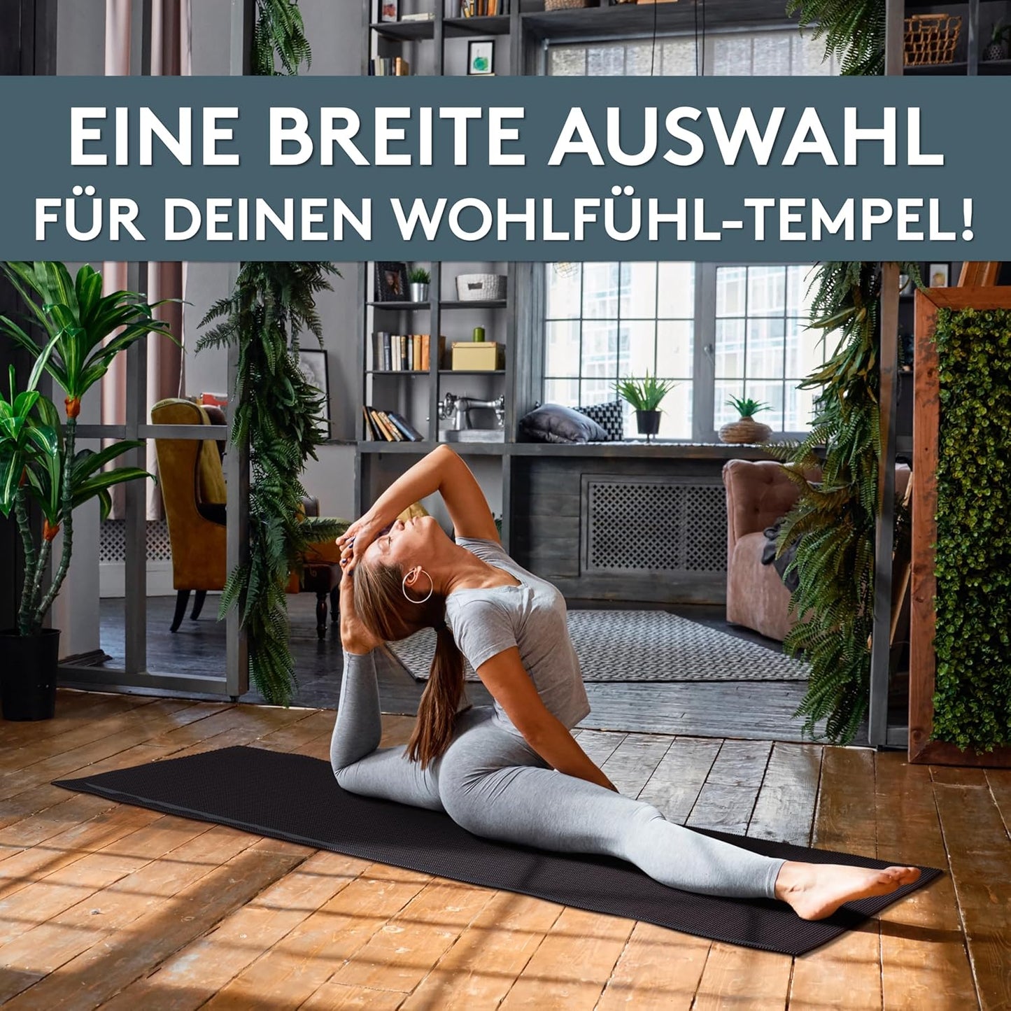 Yoga- und Fitnessmatte mit Tragegurt (180x60cm), 60 x 180 cm Anthrazit