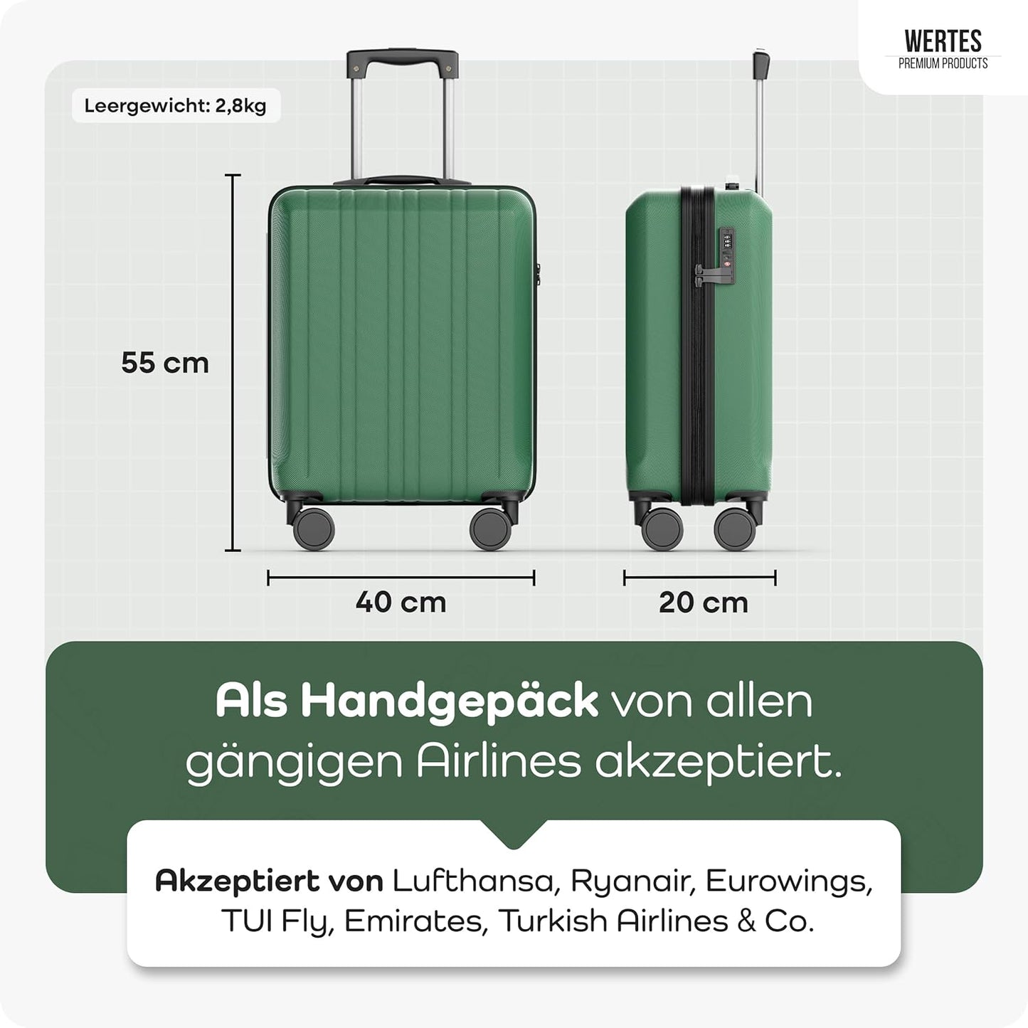 Handgepäck Trolley, Handgepäck - 55x40x20cm Waldgrün
