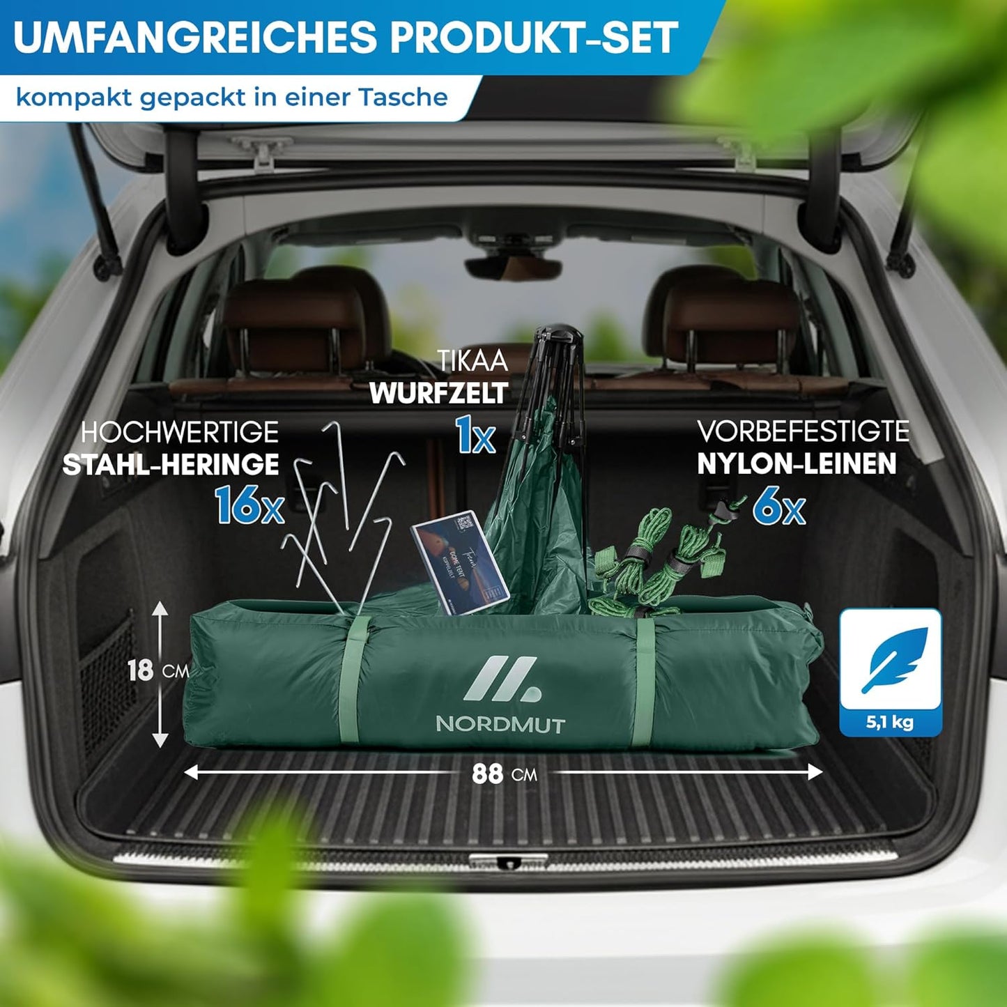 Pop Up Wurfzelt für 2-4 Personen, wasserdicht & UV-Schutz, Grün