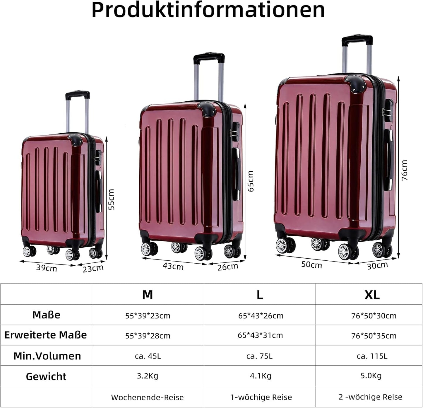 2048 Zwillingsrollen Hartschalenkoffer mit Dehnfuge, Rot, L