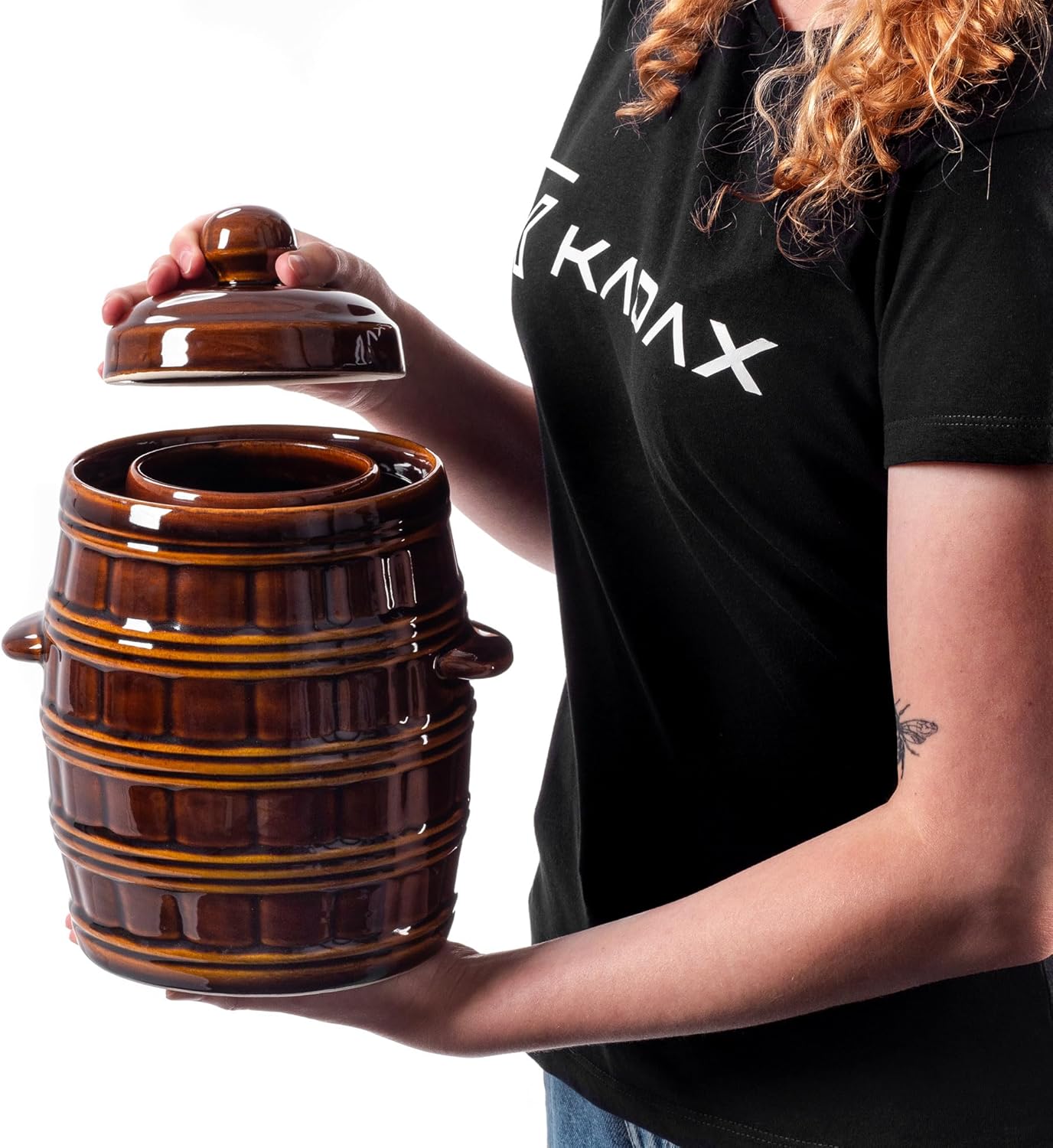 Gärtopf mit Wasserrinne und Deckel, Braun, 3.2l