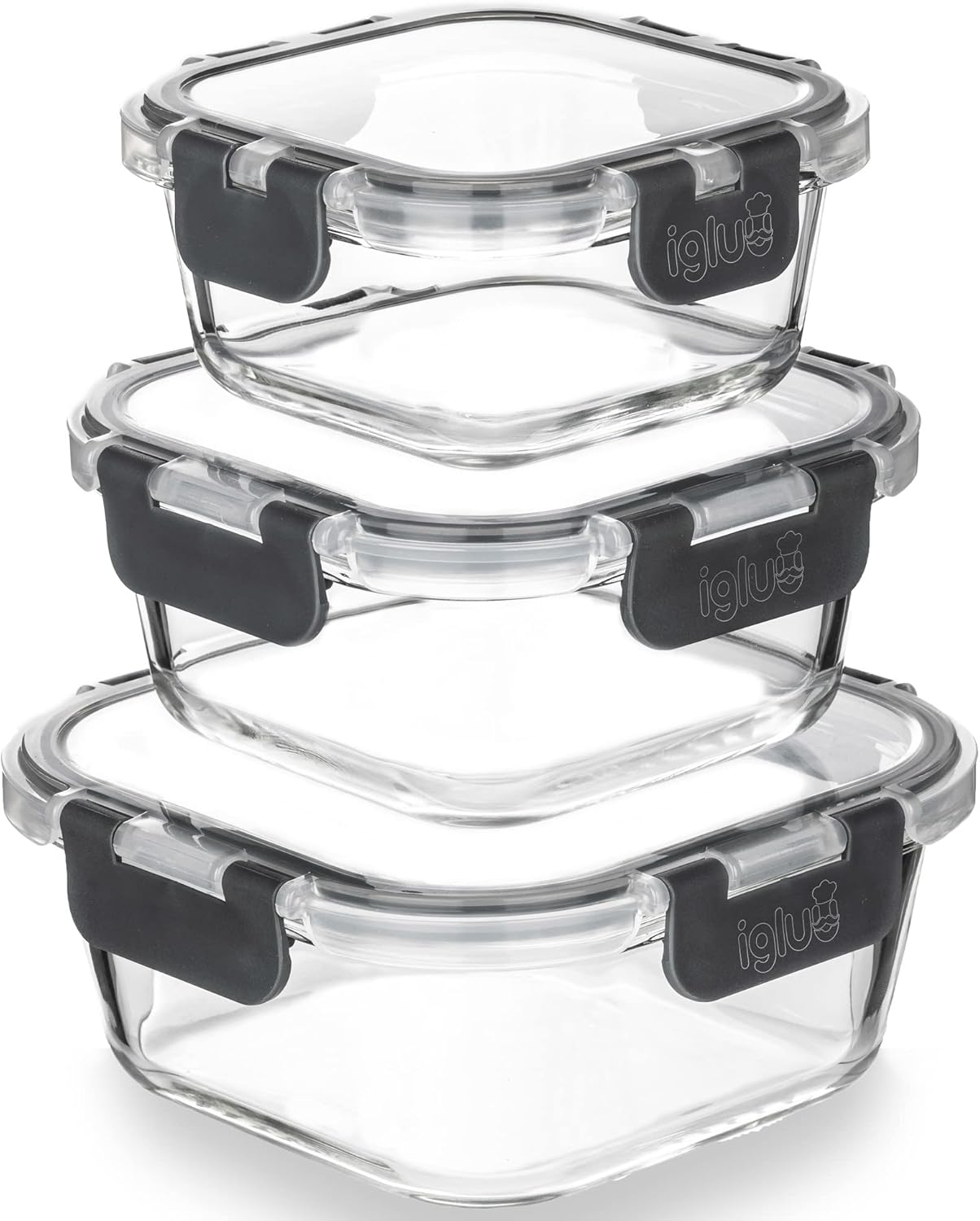 3-teiliges Glasbehälter-Set, Quadratisch
