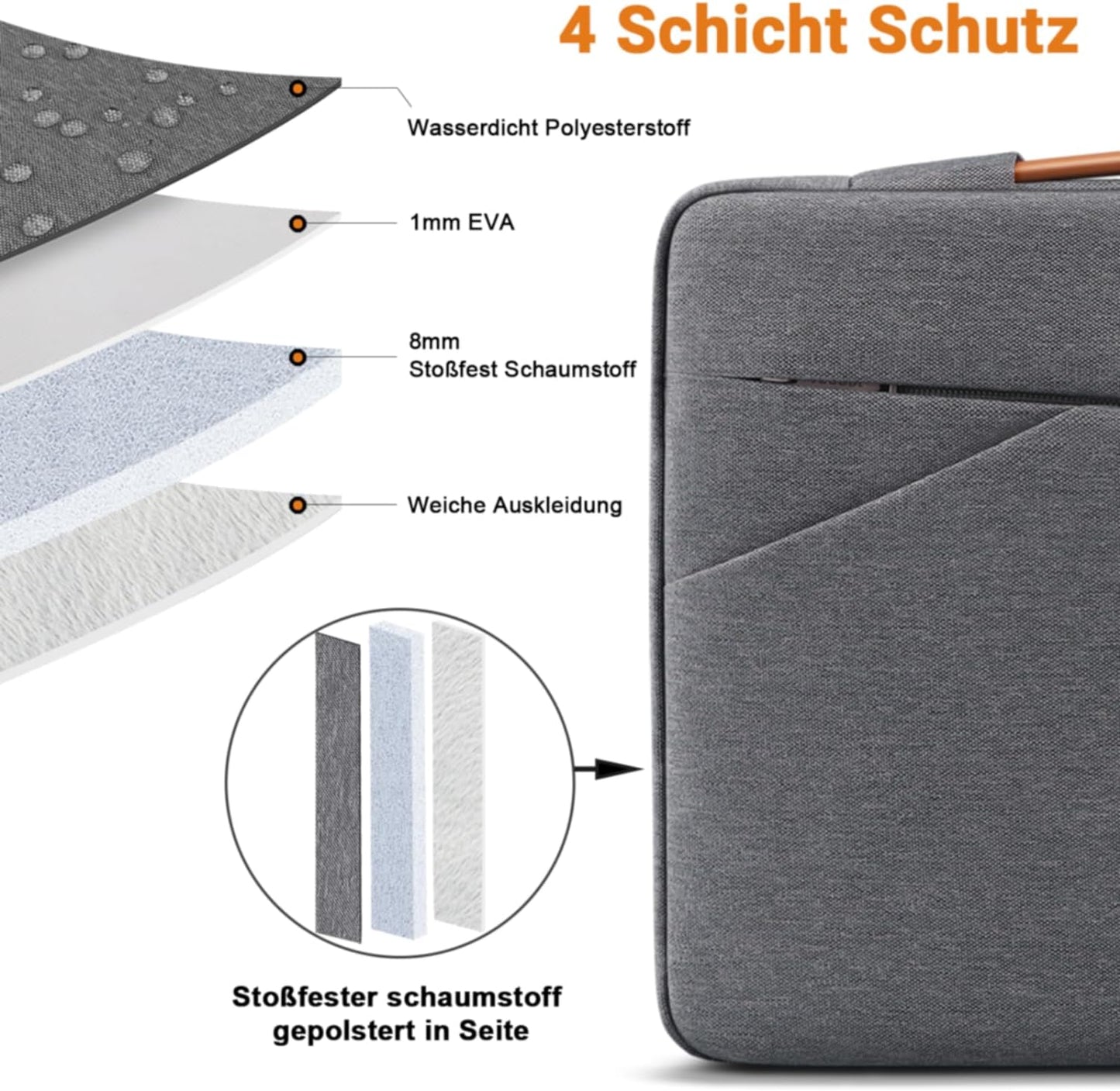 Wasserdichte Laptoptasche, 14 Zoll/MacBook Air 15 M3 M2 / Dunkelgrau