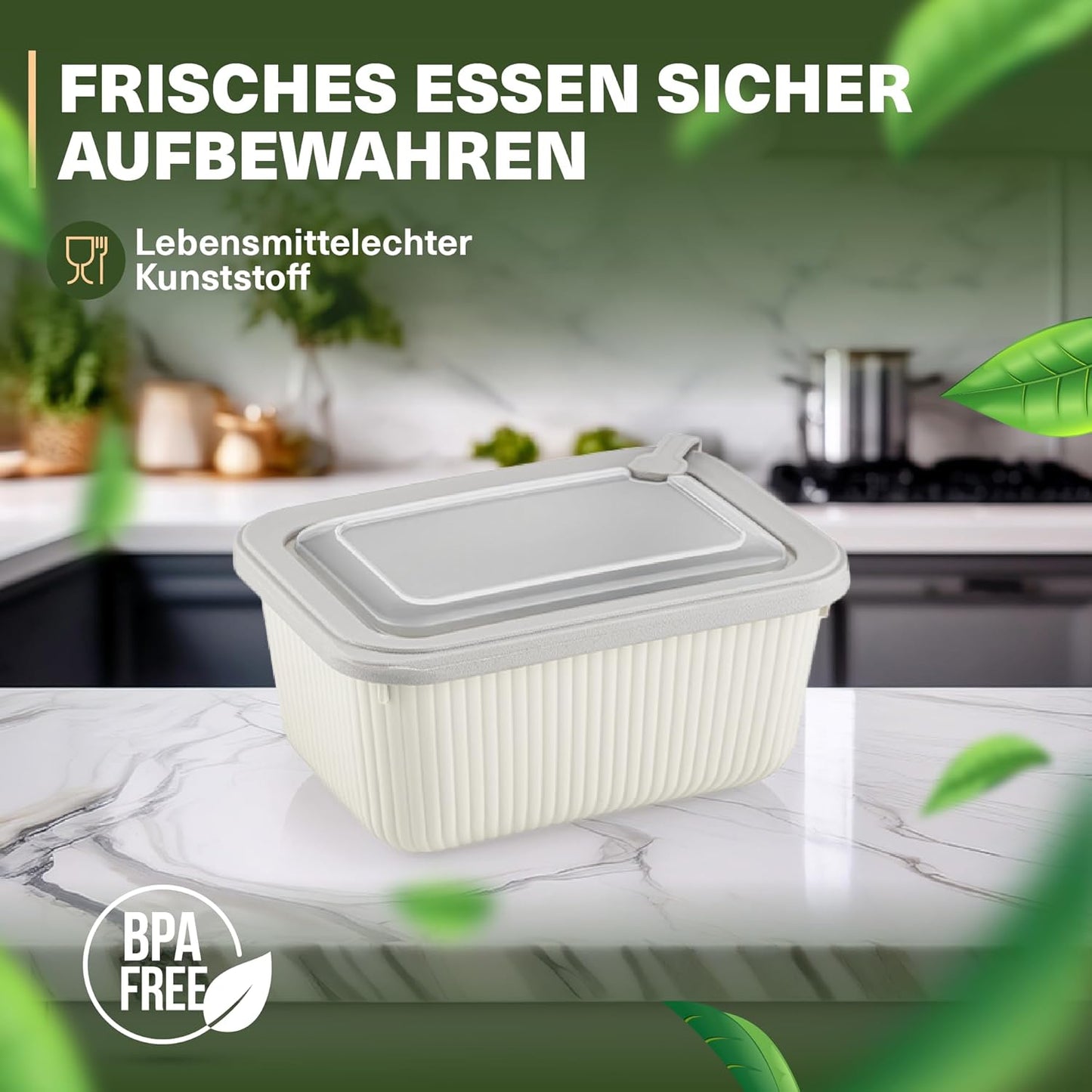 6er-Set Frischhaltedosen mit Ventildeckel, Beige 6er Set Rechteckig