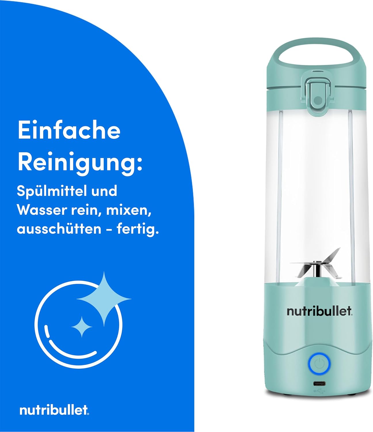 Tragbarer Smoothie Maker Portable, 475 ml Hellblau