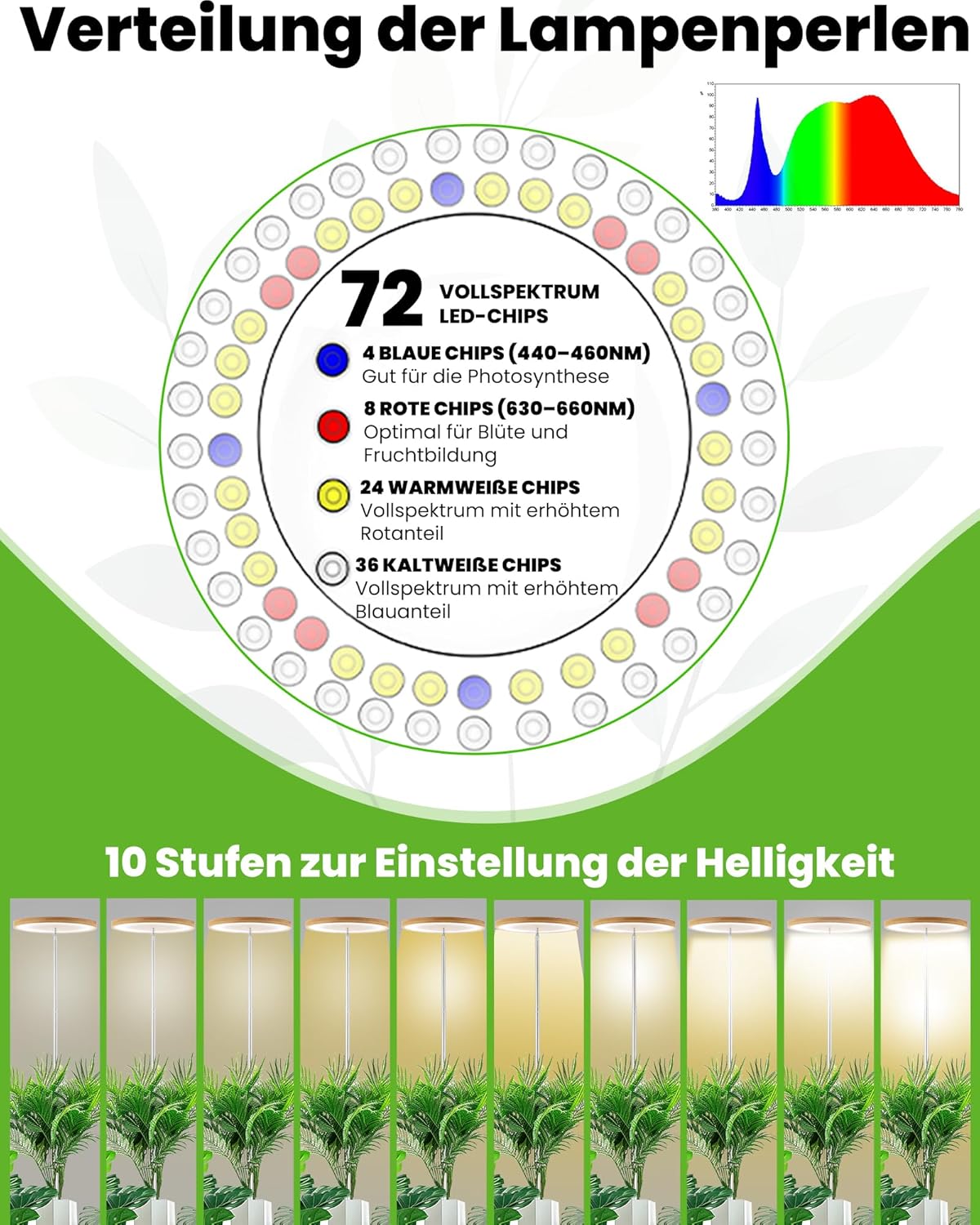 Höhenverstellbare LED-Wachstumslampe, Bambus 1 PCS
