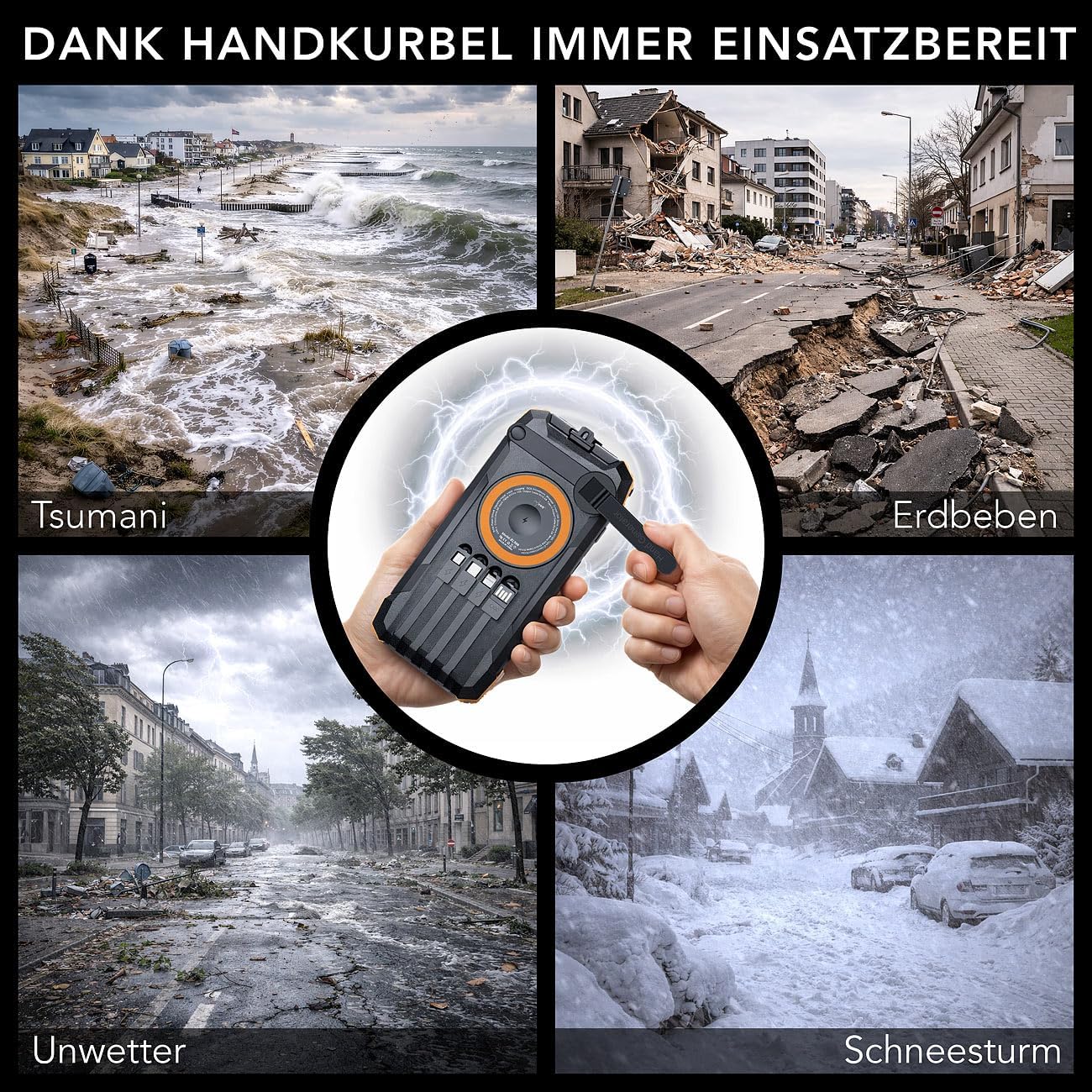 PB-830 Kurbel-Solar-Powerbank, 2 Stück, mit Taschenlampe und Kompass