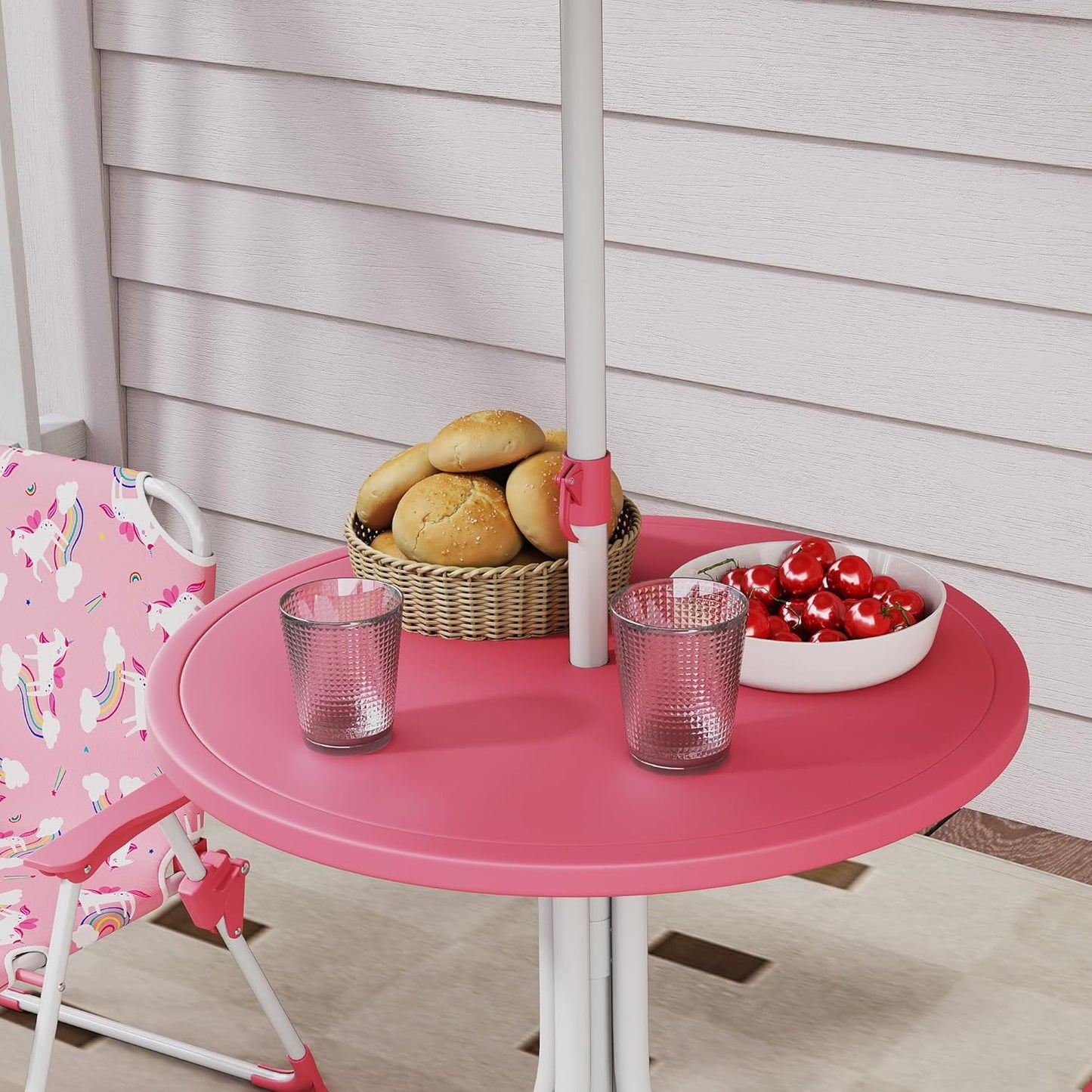 Höhenverstellbare Kindersitzgruppe mit Sonnenschirm, Rosa-einhornmuster