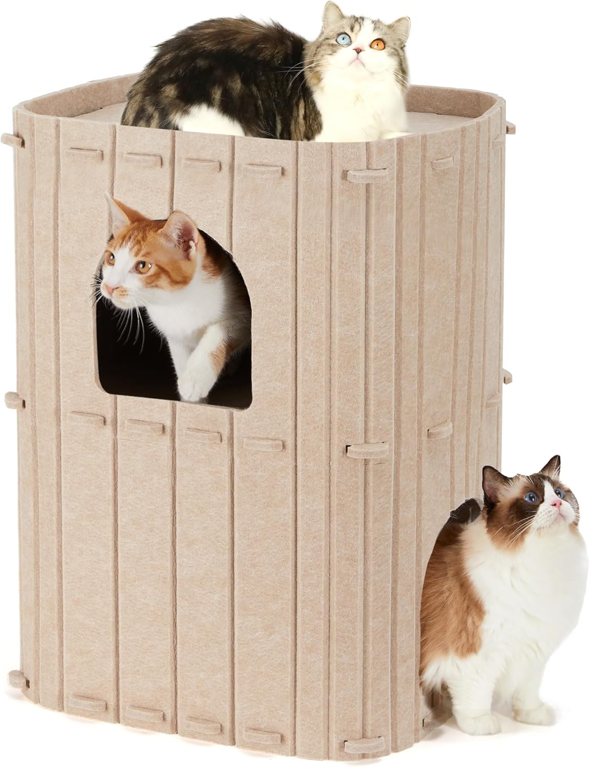 Katzenhöhle aus Filz mit 3 Ebenen, beige