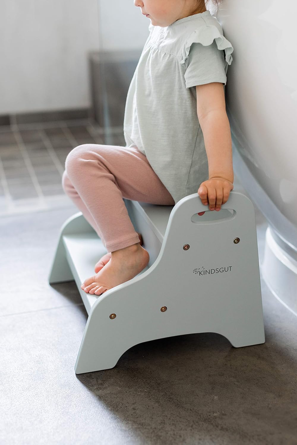 Holztritt-Hocker mit 2 Stufen für Kinder, Wassergrün