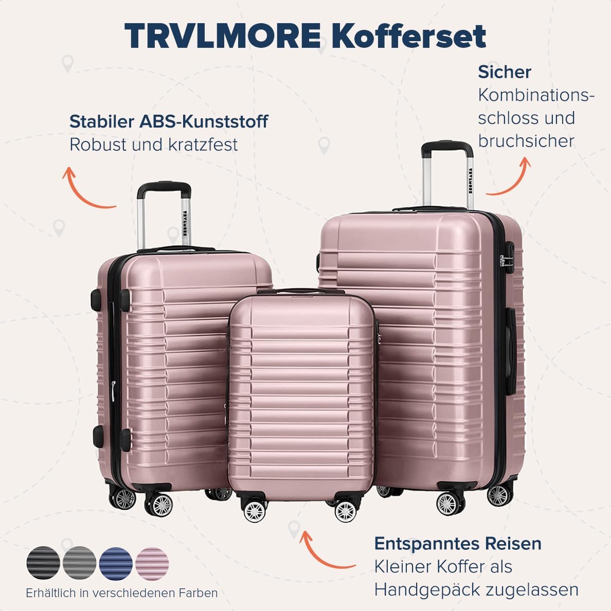 3-teiliges Kofferset, Small + Medium + Large / Roségold